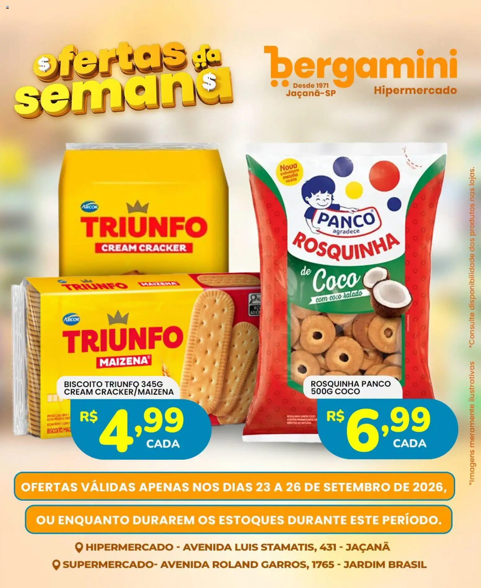 Supermercado Bergamini Folheto - válido de 23/09/2026 | Página: 18 | Produtos: Coco, Biscoito, Rosquinha, Cream cracker