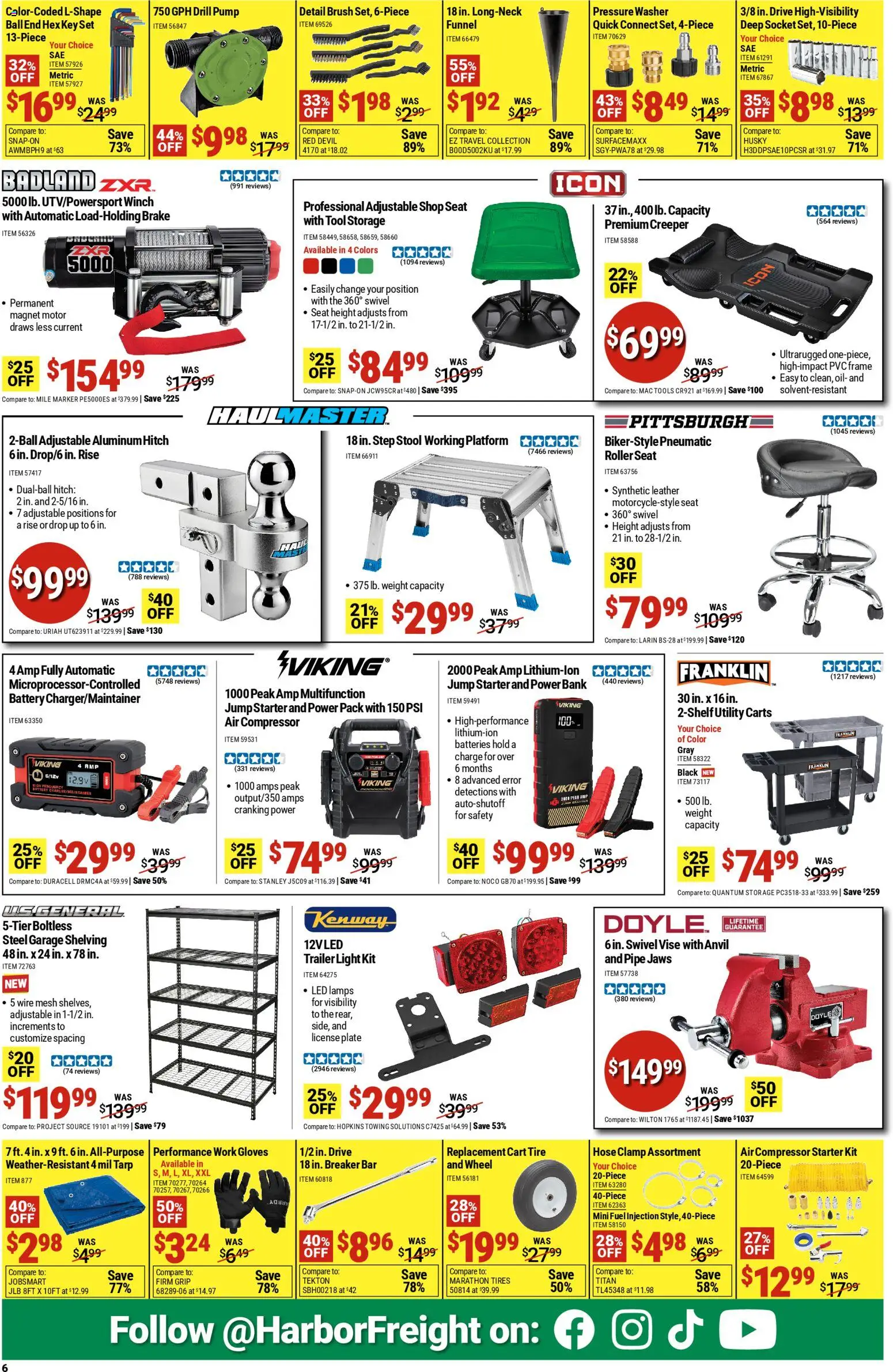 Harbor Freight Weekly Ad - valid from 02.03.2026 | Page: 6 | Products: Magnet, Gloves, Power Bank, Weight