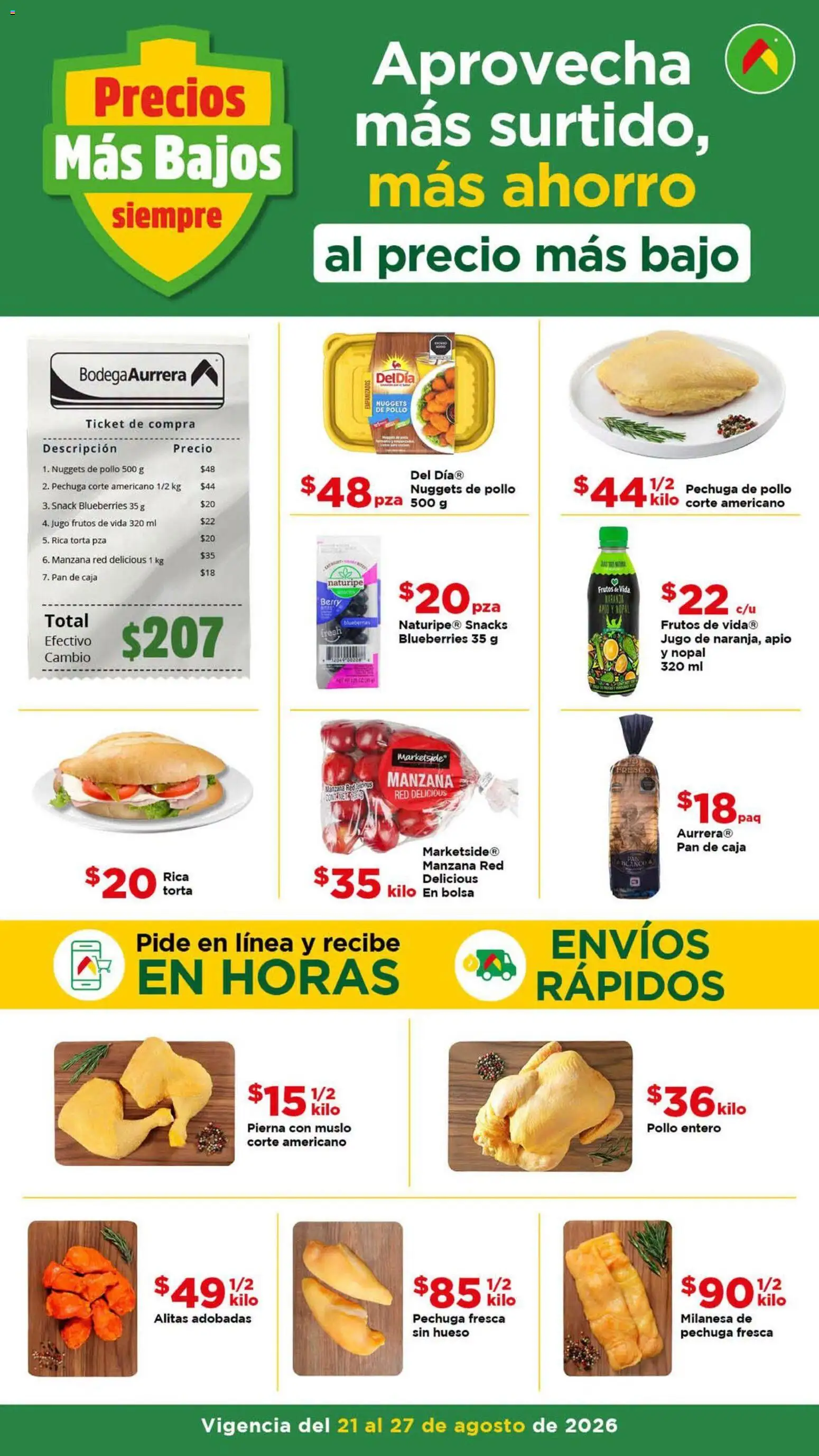 Nuevas ofertas de Bodega Aurrerá válidas en toda la República Mexicana desde el 21/08/2026. ¡Encuentra las mejores ofertas en Bodega Aurrerá folleto Aprovecha más surtido! | Página: 1 | Productos: Milanesa, Bolsa, Apio, Jugo