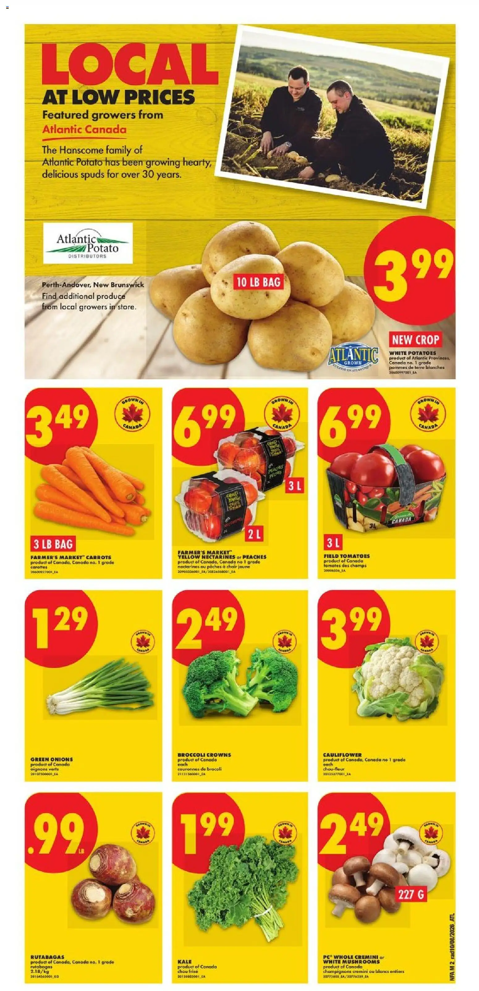 No Frills flyer valid from Aug 13, 2026 | Page: 2 | Products: Potatoes, Peaches, Carrots, Mushrooms