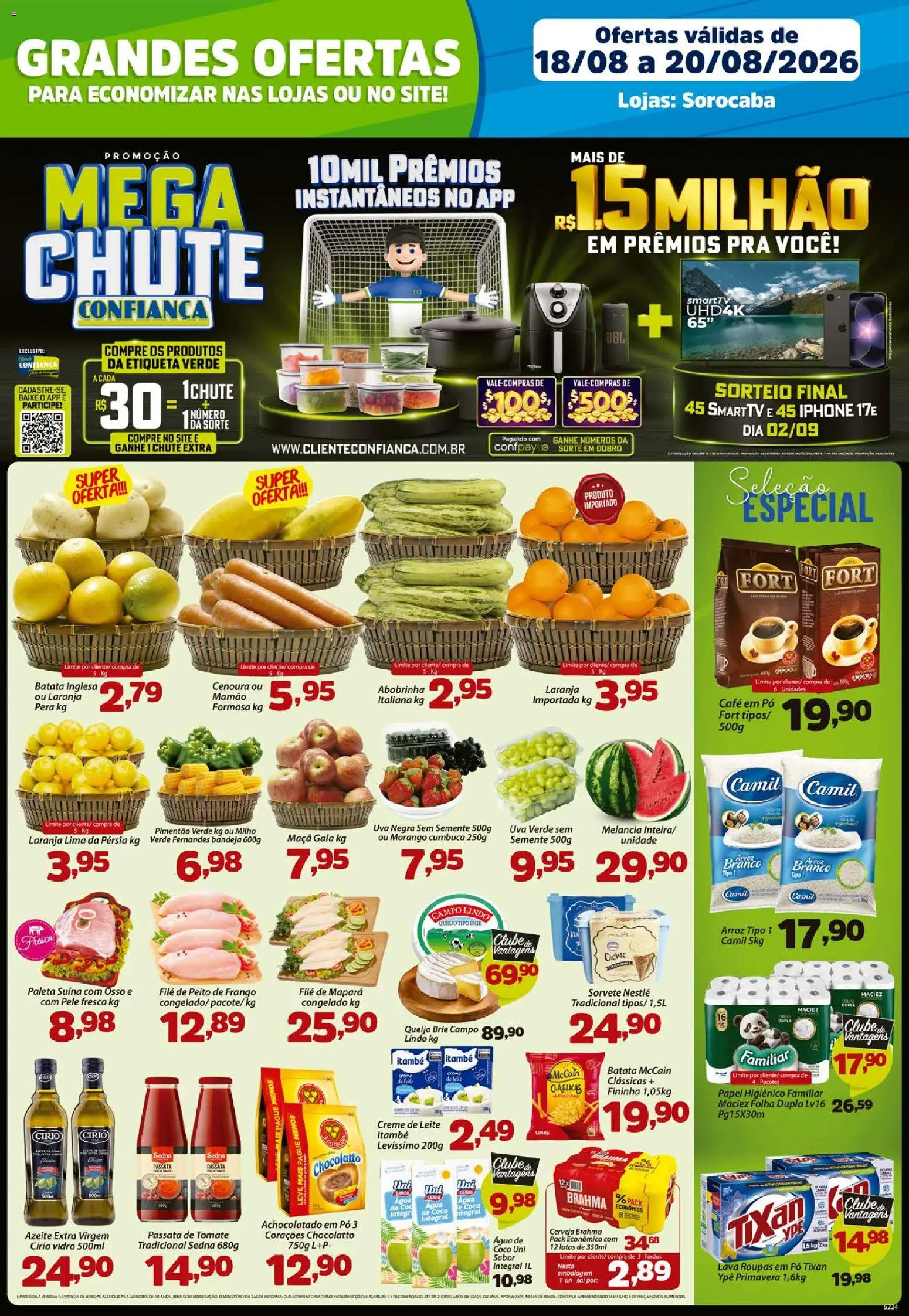 Confiança Folheto - válido de 18/08/2026 | Página: 1 | Produtos: Uva, Cerveja, Paleta suína, Brie