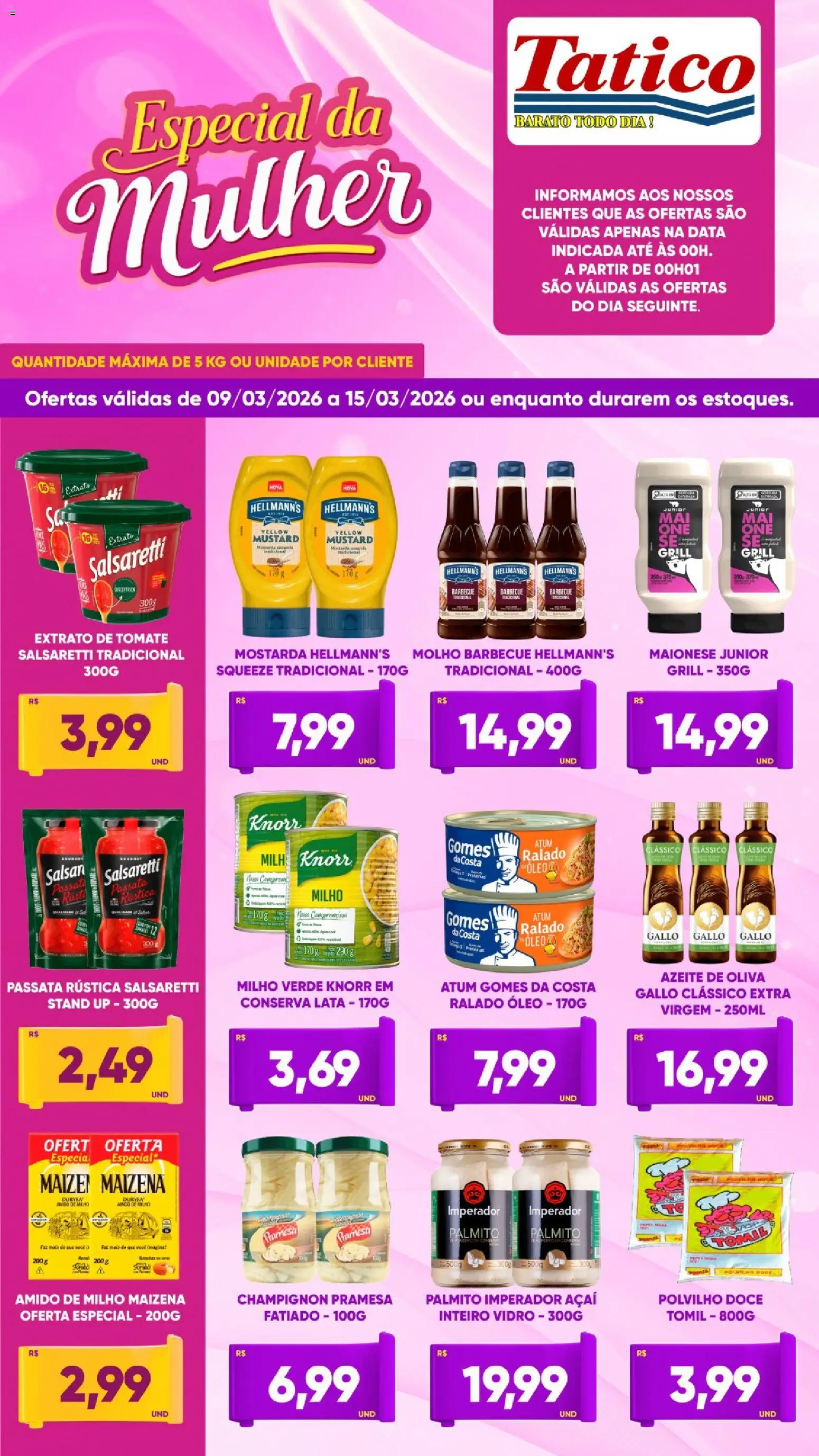 Tatico Folheto - válido de 09.03.2026 | Página: 3 | Produtos: Milho verde, Óleo, Knorr, Atum
