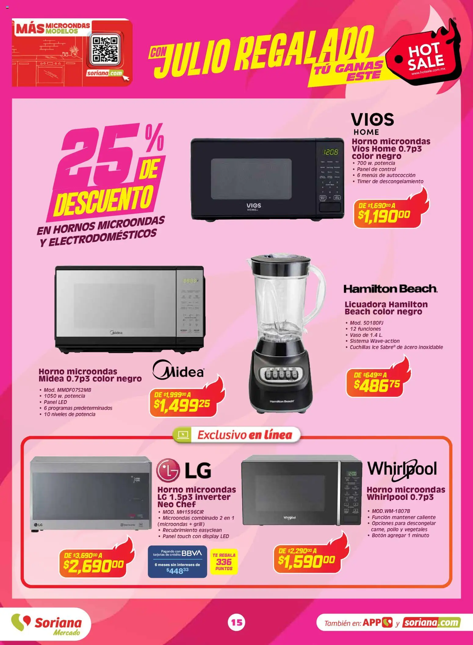 Nuevas ofertas de Soriana válidas en toda la República Mexicana desde el 25.05.2026. ¡Encuentra las mejores ofertas en Soriana Hot Sale Mercado Nacional! | Página: 15 | Productos: Pollo, Horno, Licuadora, Microondas