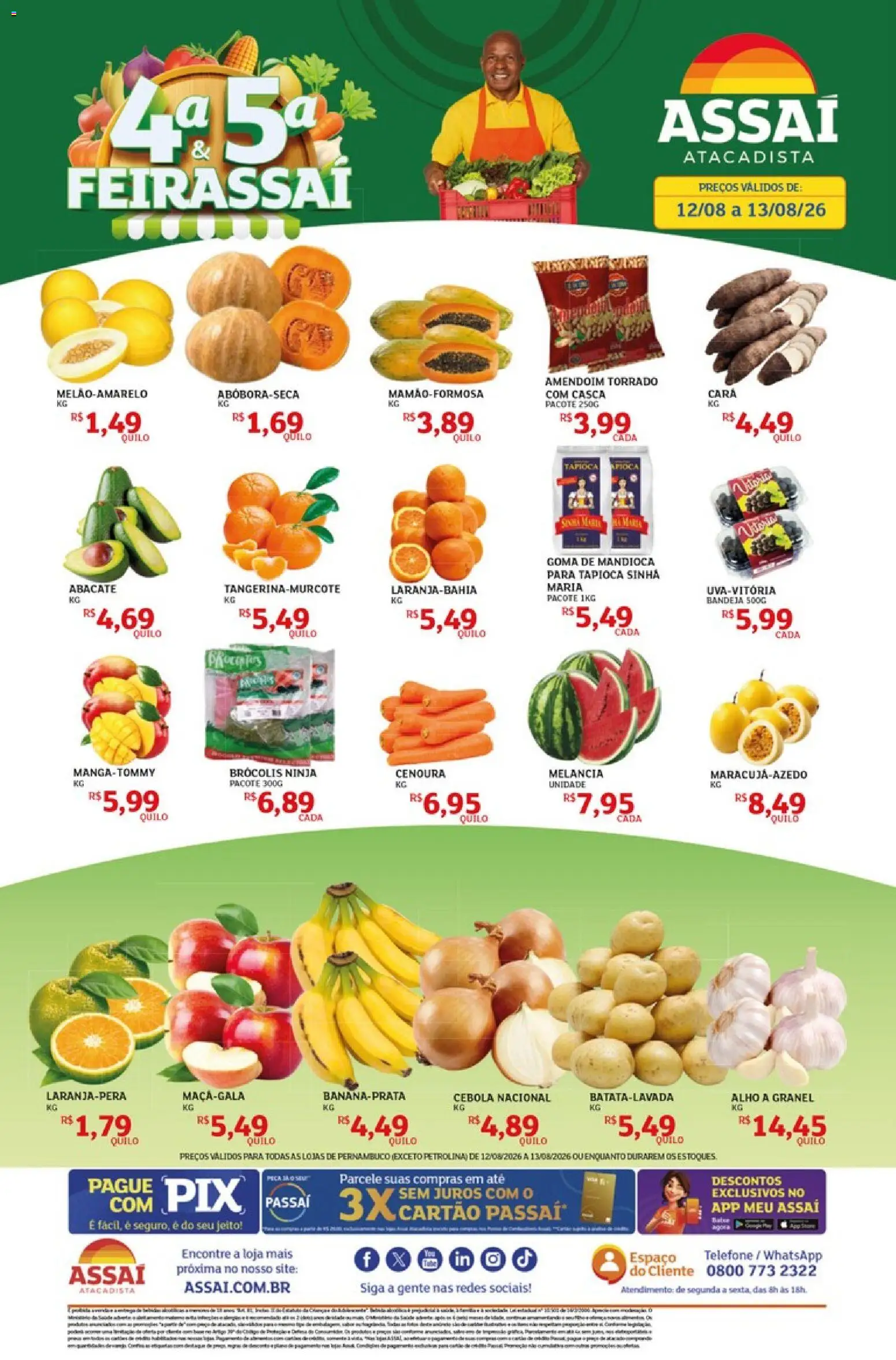 Pré-Visualização do folheto "Assaí Atacadista ofertas - PE" da loja Assaí Atacadista válido a partir de 12/08/2026 - Telefone, Tapioca, Cenoura, Mandioca, Cebola, Bandeja, Alho, Cará