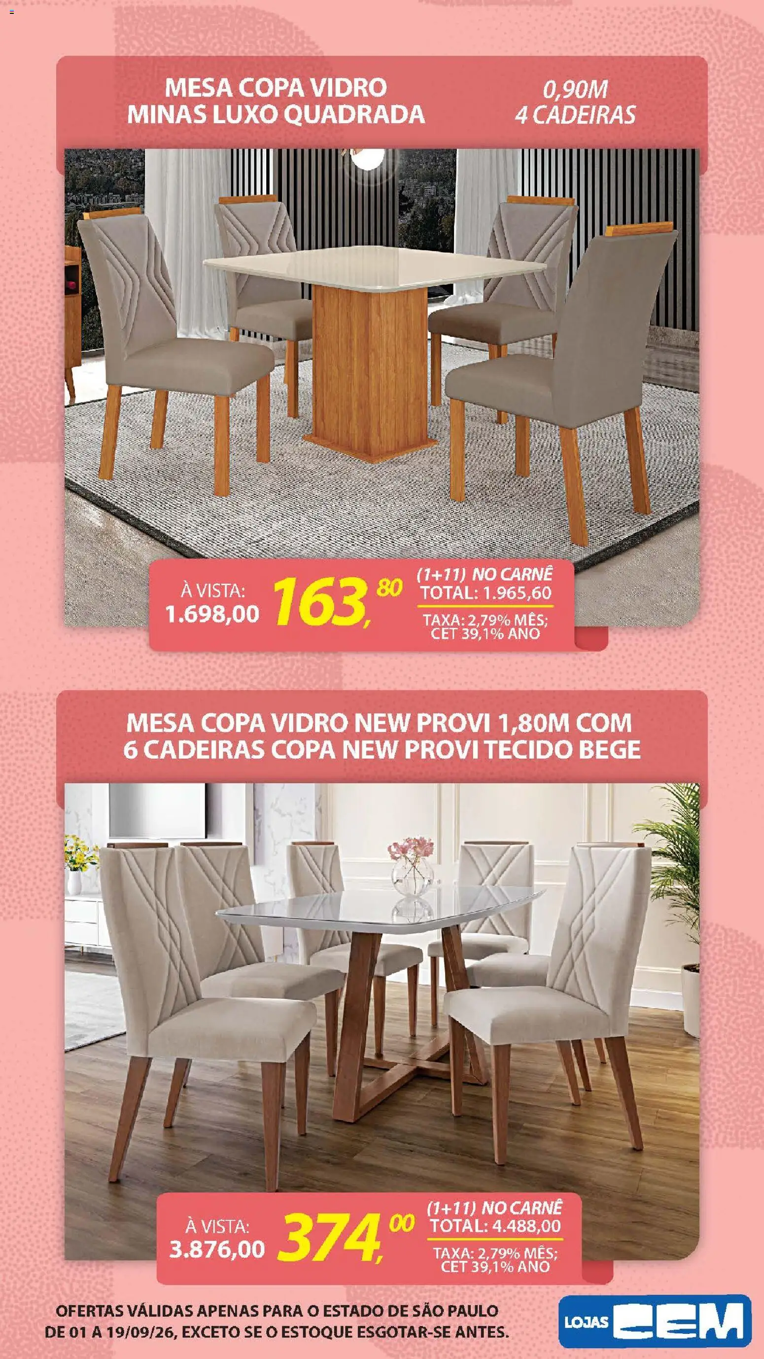 Lojas Cem Folheto - válido de 01/09/2026 | Página: 15 | Produtos: Cadeiras, Mesa, Copa, Carne
