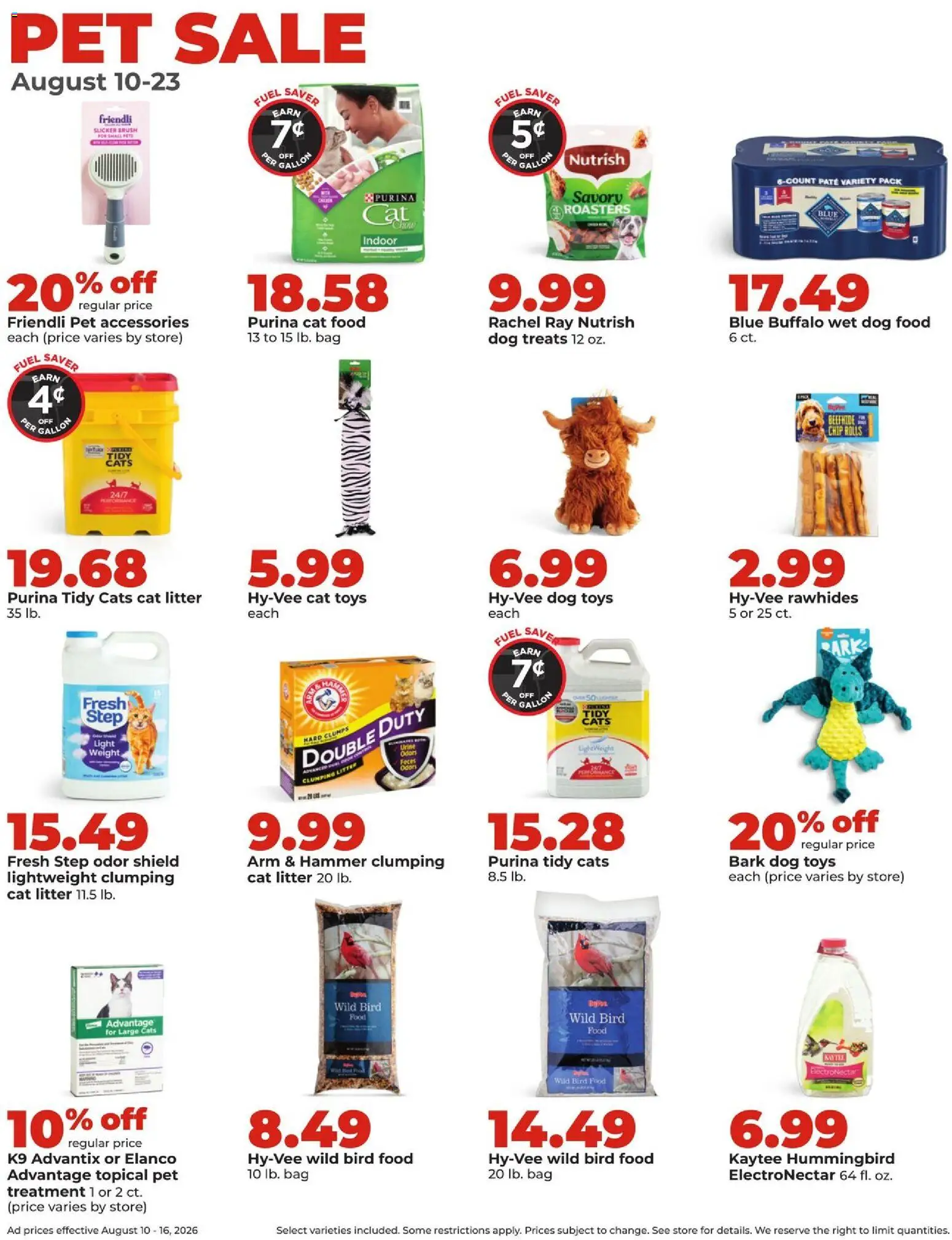 HyVee Weekly Ad - valid from 08/10/2026 | Page: 40 | Products: Cat Food, Brush, Hammer, Toys