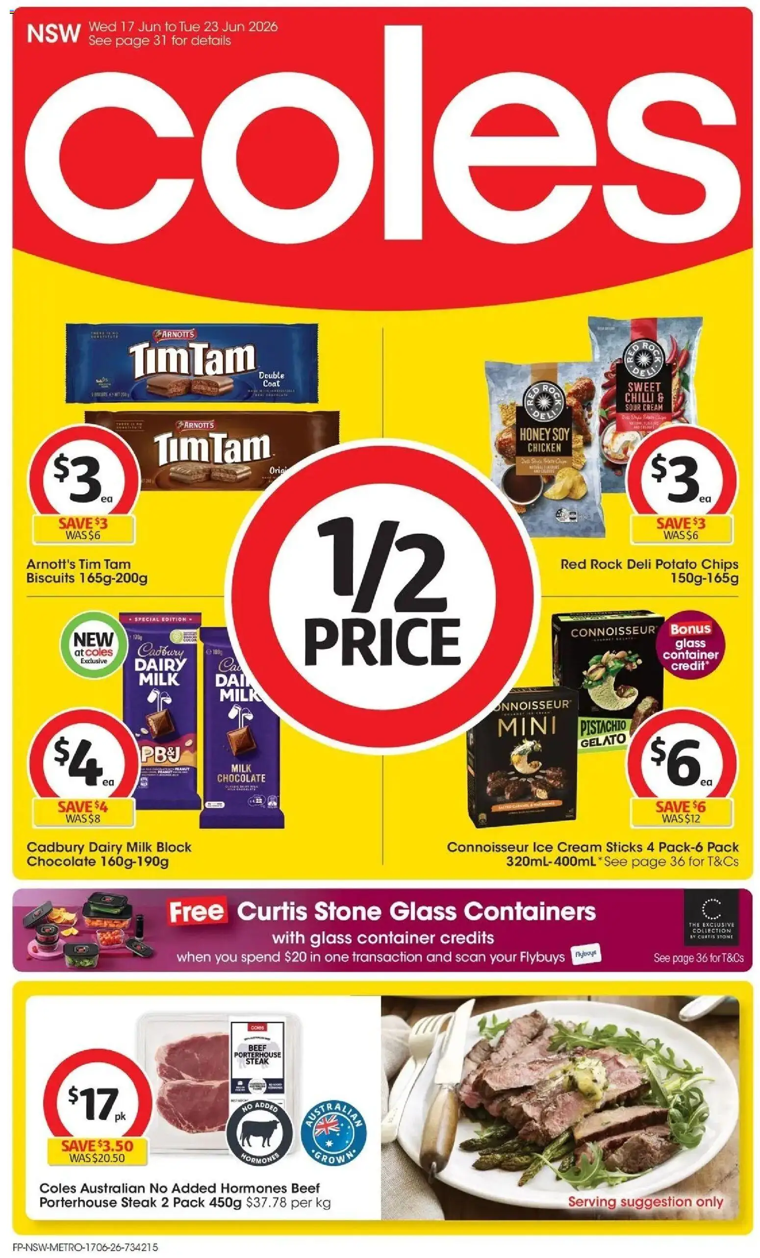 Coles catalogue - valid from 16.06.2026 | Page: 1 | Products: Milk, Honey, Biscuits, Ice cream