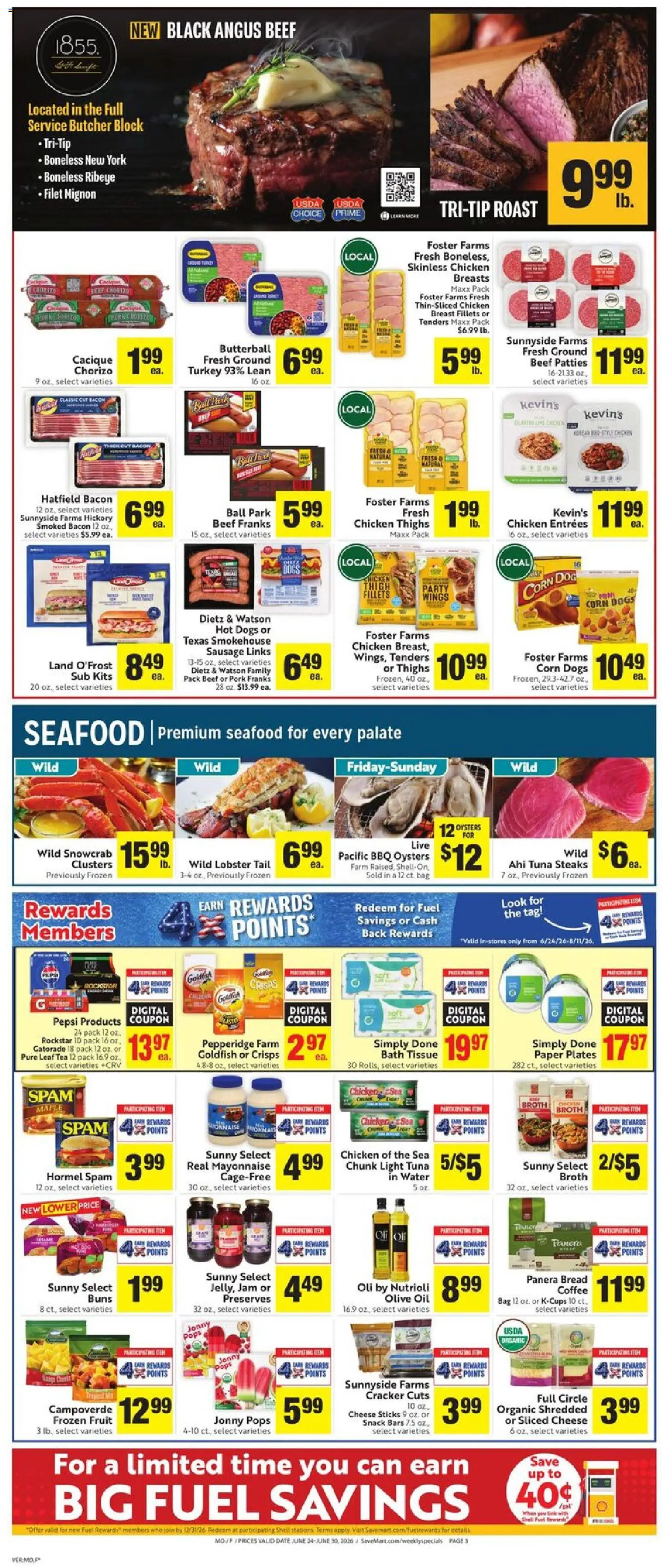 Save Mart Weekly Ad - valid from 06/24/2026 | Page: 3 | Products: Corn, Beef, Mayonnaise, Bag