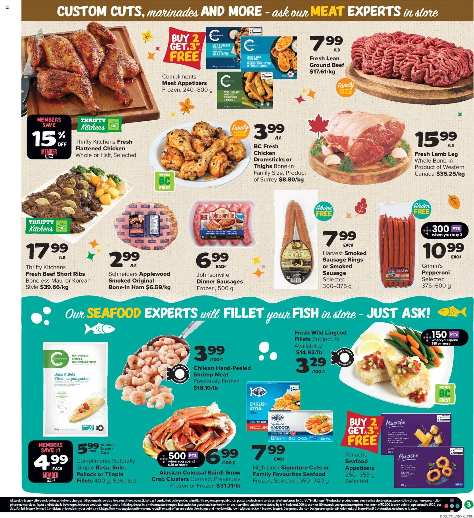 Thrifty Foods flyer valid from Oct 1, 2026 | Page: 4 | Products: Fish, Seafood, Garlic, Cheese