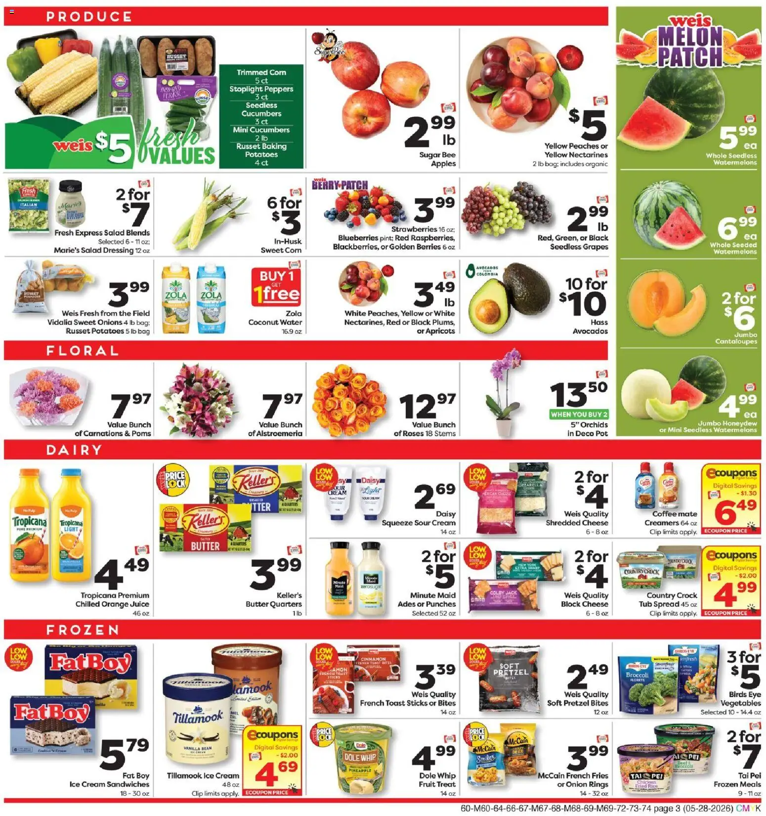 Weis Weekly Ad - valid from 28.05.2026 | Page: 3 | Products: Cream, Ice cream, Melon, Bag