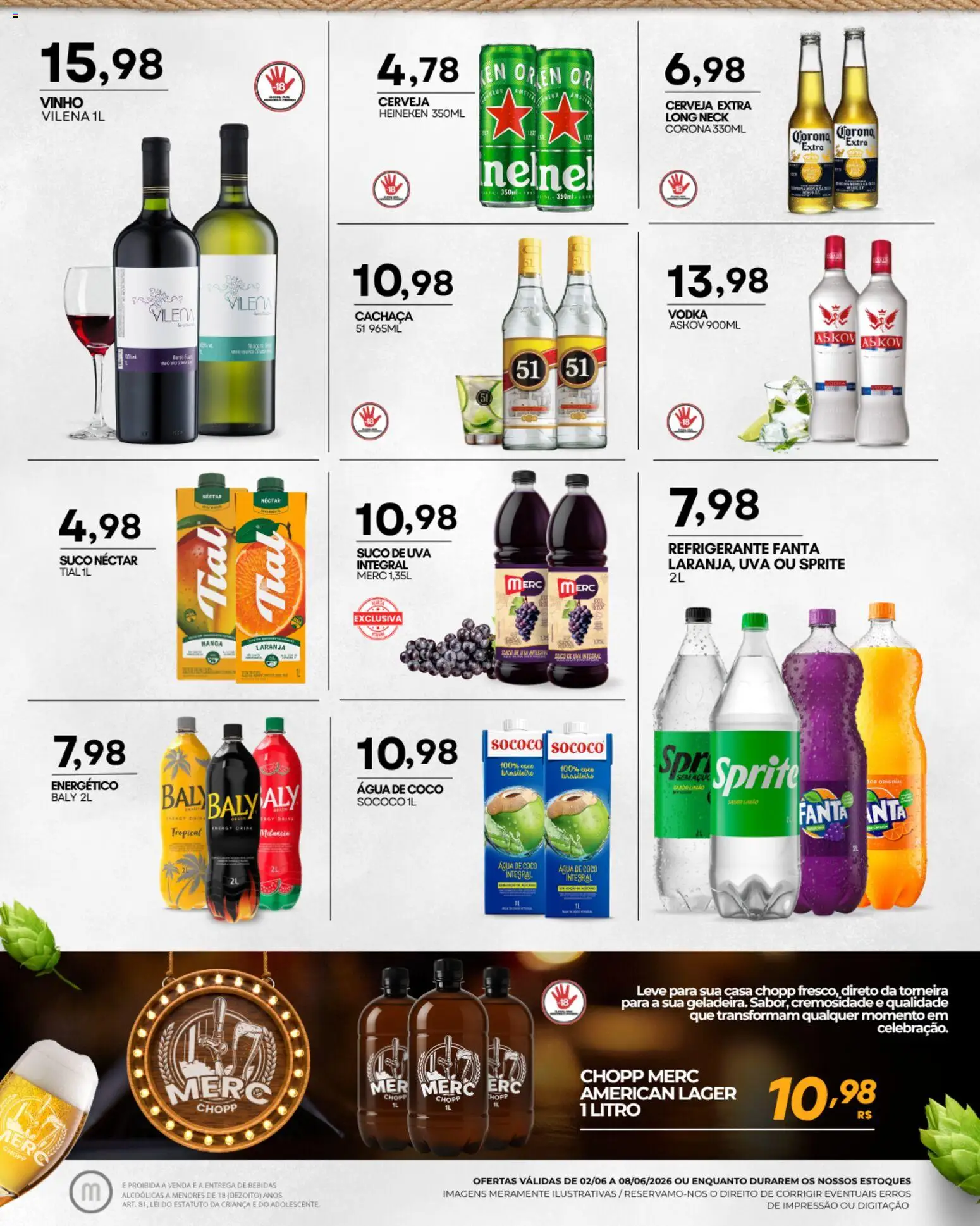Mercadão Atacadista Folheto - válido de 02.06.2026 | Página: 10 | Produtos: Água de coco, Energético, Cachaça, Refrigerante