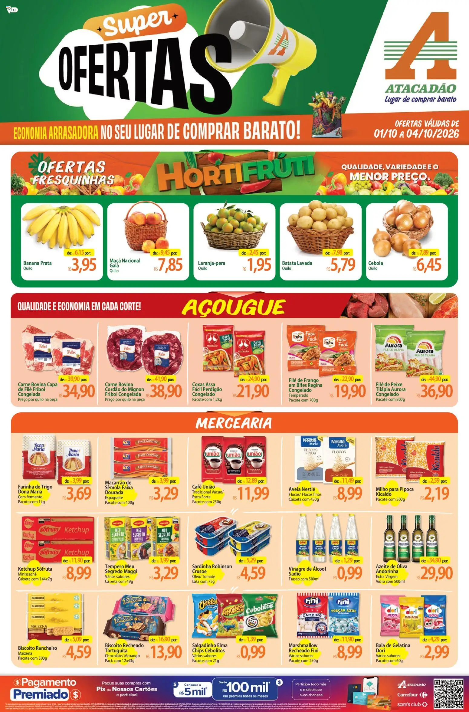 Atacadão Folheto - válido de 01/10/2026 | Página: 1 | Produtos: Filé de frango, Batata, Azeite, Pipoca