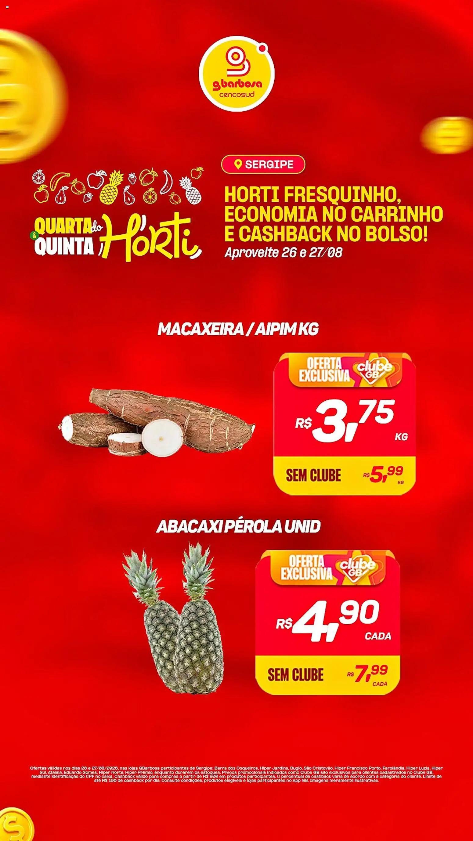 Gbarbosa Folheto - válido de 26/08/2026 | Página: 4 | Produtos: Macaxeira, Aipim, Carrinho, Abacaxi