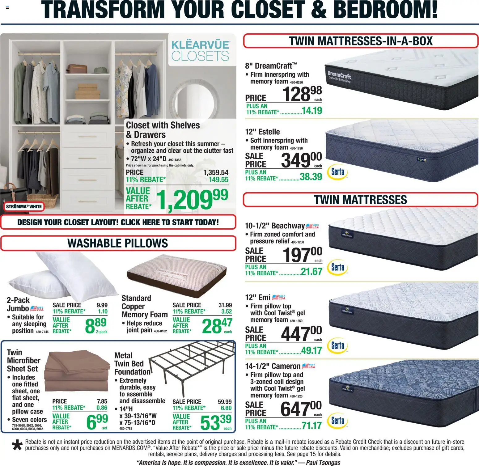 Menards Weekly Ad - valid from 06/25/2026 | Page: 18 | Products: Bed, Foundation, Closet, Sheet