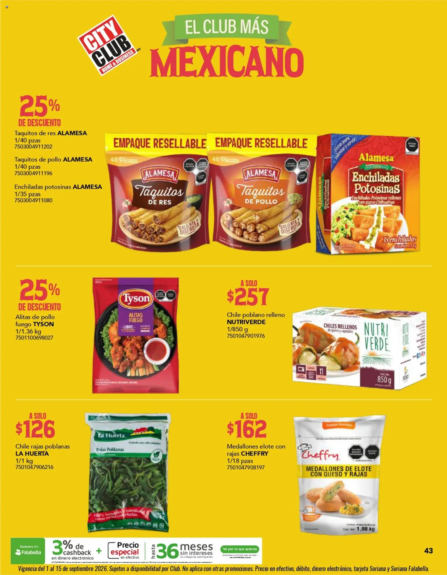 Nuevas ofertas de City Club válidas en toda la República Mexicana desde el 01/09/2026. ¡Encuentra las mejores ofertas en City Club catálogo! | Página: 43 | Productos: Chile, Queso, Res, Alitas de pollo