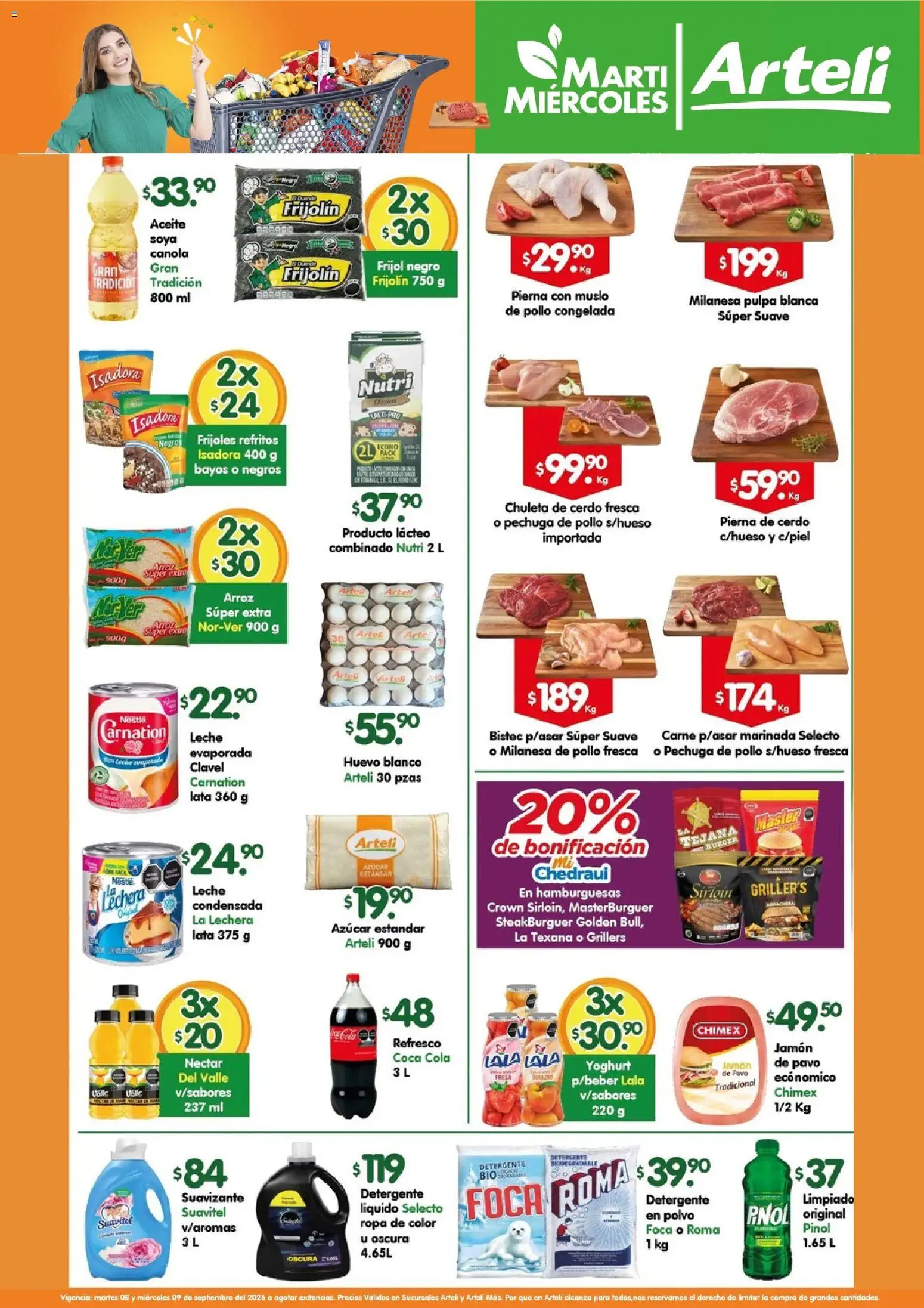 Nuevas ofertas de Arteli válidas en toda la República Mexicana desde el 08/09/2026. ¡Encuentra las mejores ofertas en Arteli folleto! | Página: 1 | Productos: Milanesa, Leche, Suavizante, Ropa