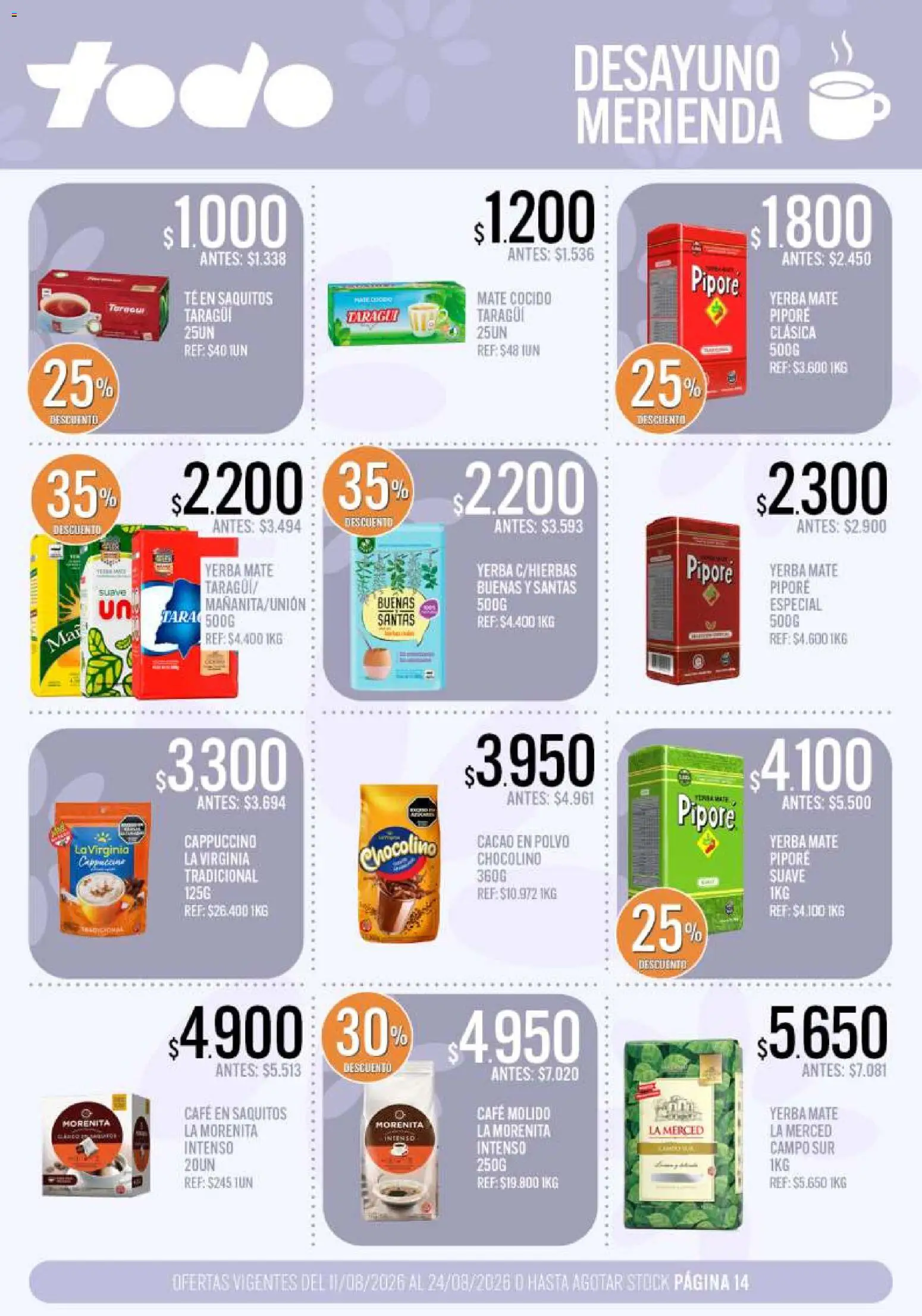 Supermercados TODO - Ofertas │ válido desde el 11/08/2026 | Página: 14 | Productos: Yerba, Té, Mate cocido, Café molido