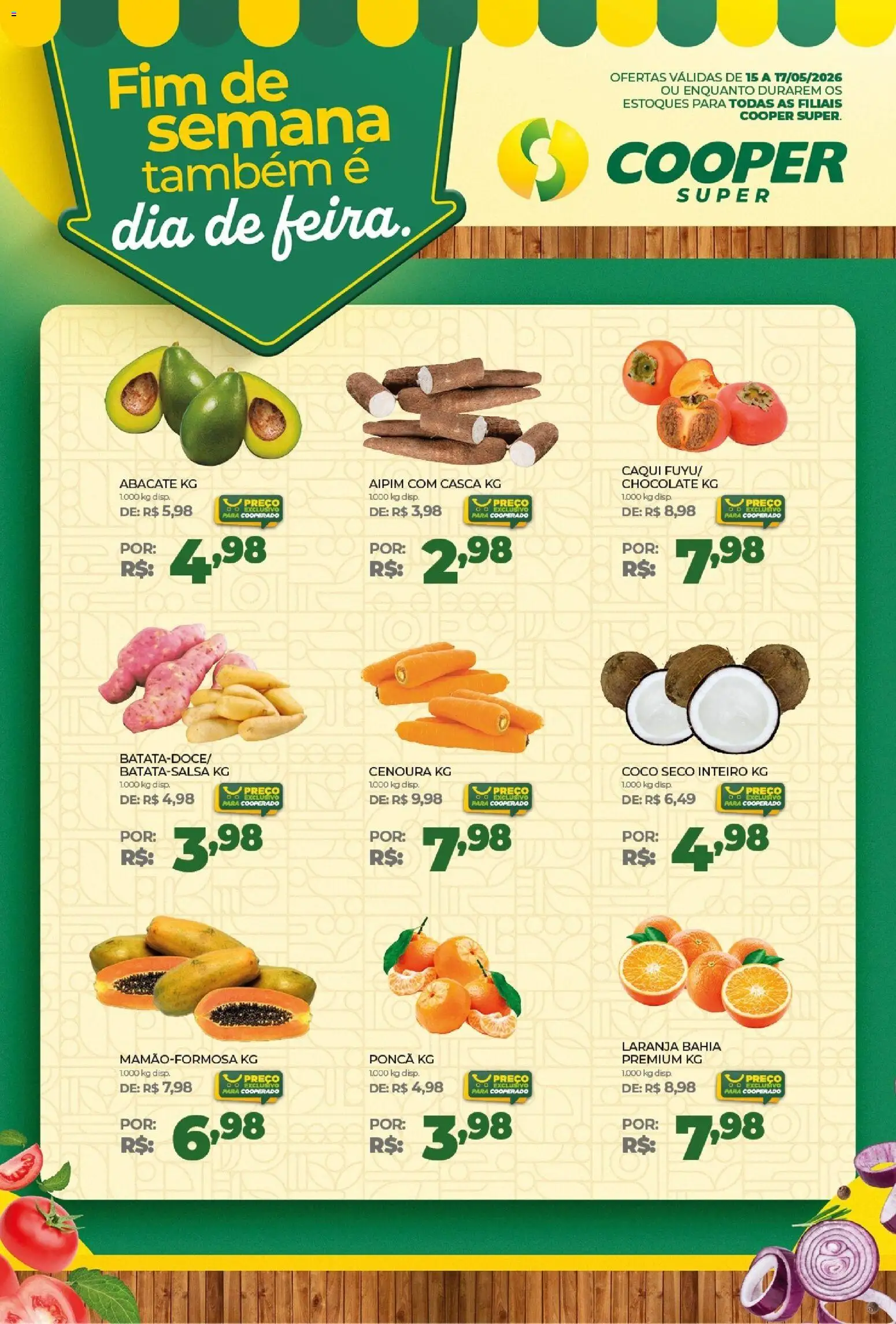 Cooper Folheto - válido de 15.05.2026 | Página: 1 | Produtos: Caqui, Aipim, Chocolate, Cenoura
