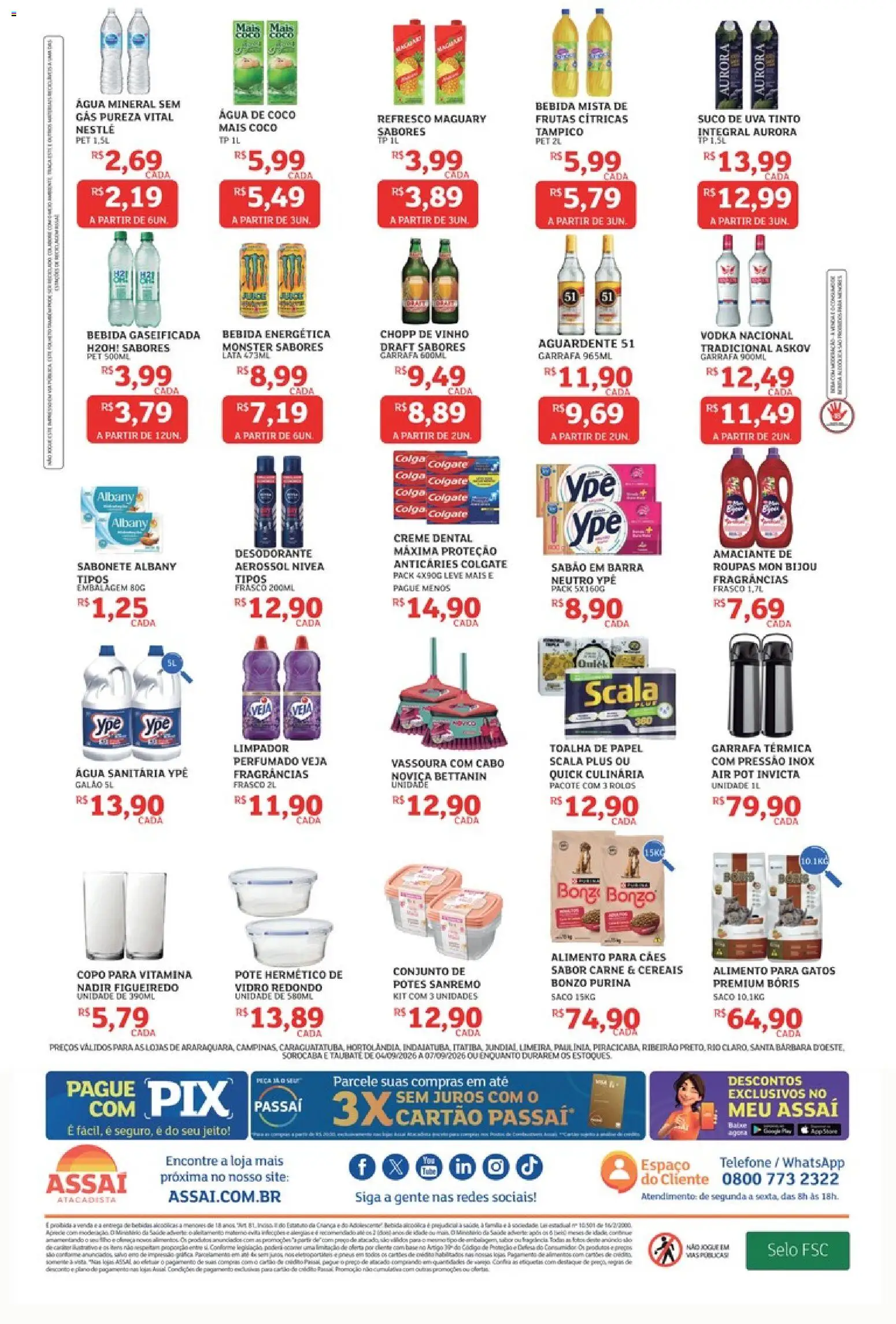 Assaí Atacadista Folheto - válido de 04/09/2026 | Página: 4 | Produtos: Carne, Potes, Monster, Água sanitária