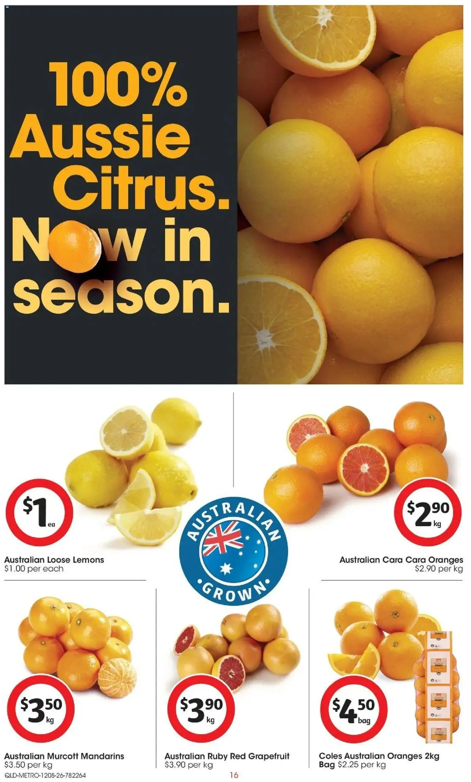 Coles catalogue - valid from 12/08/2026 | Page: 16 | Products: Mandarins, Grapefruit, Bag, Lemons