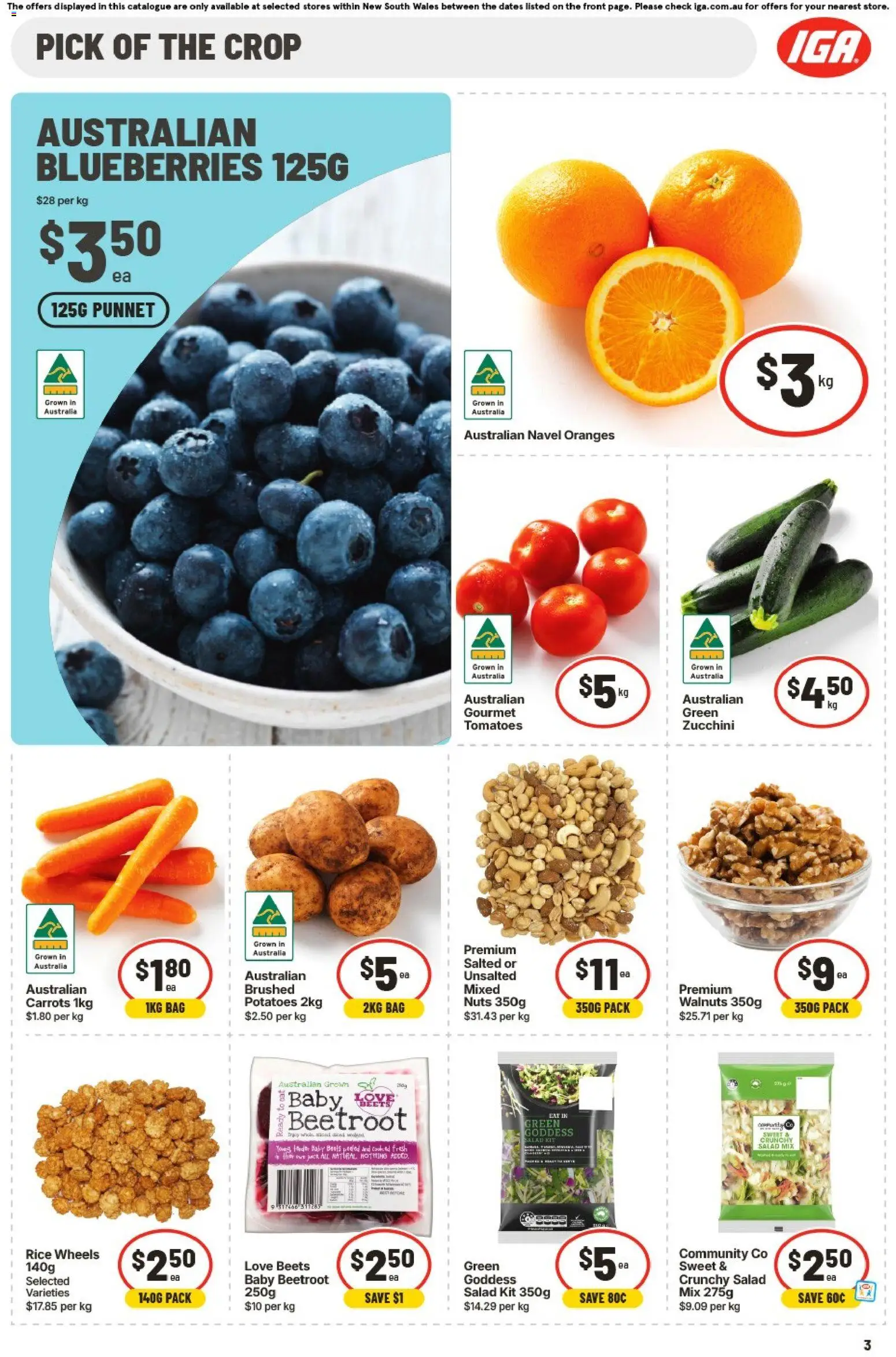 IGA catalogue - valid from 05/08/2026 | Page: 3 | Products: Rice, Nuts, Zucchini, Blueberries