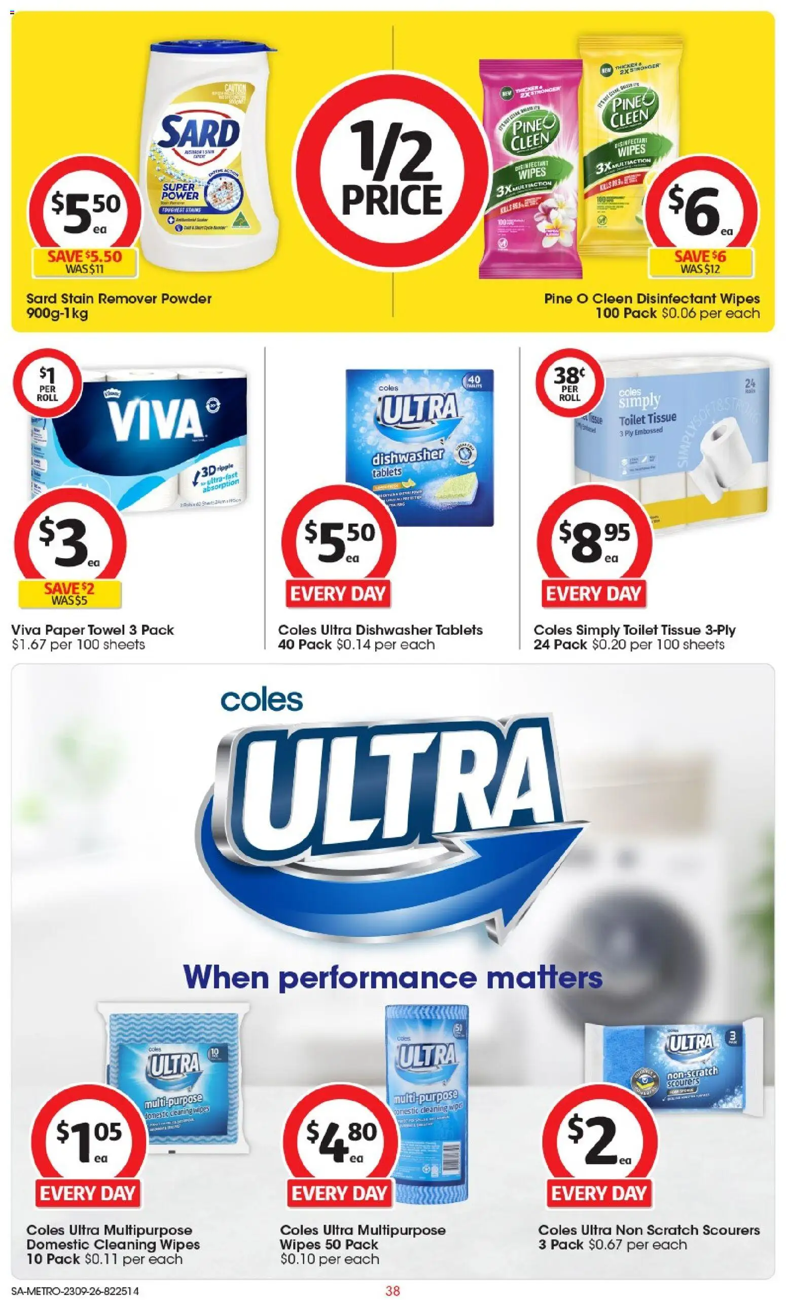 Coles catalogue - valid from 23/09/2026 | Page: 38 | Products: Dishwasher tablets, Disinfectant wipes, Domestic, Dishwasher