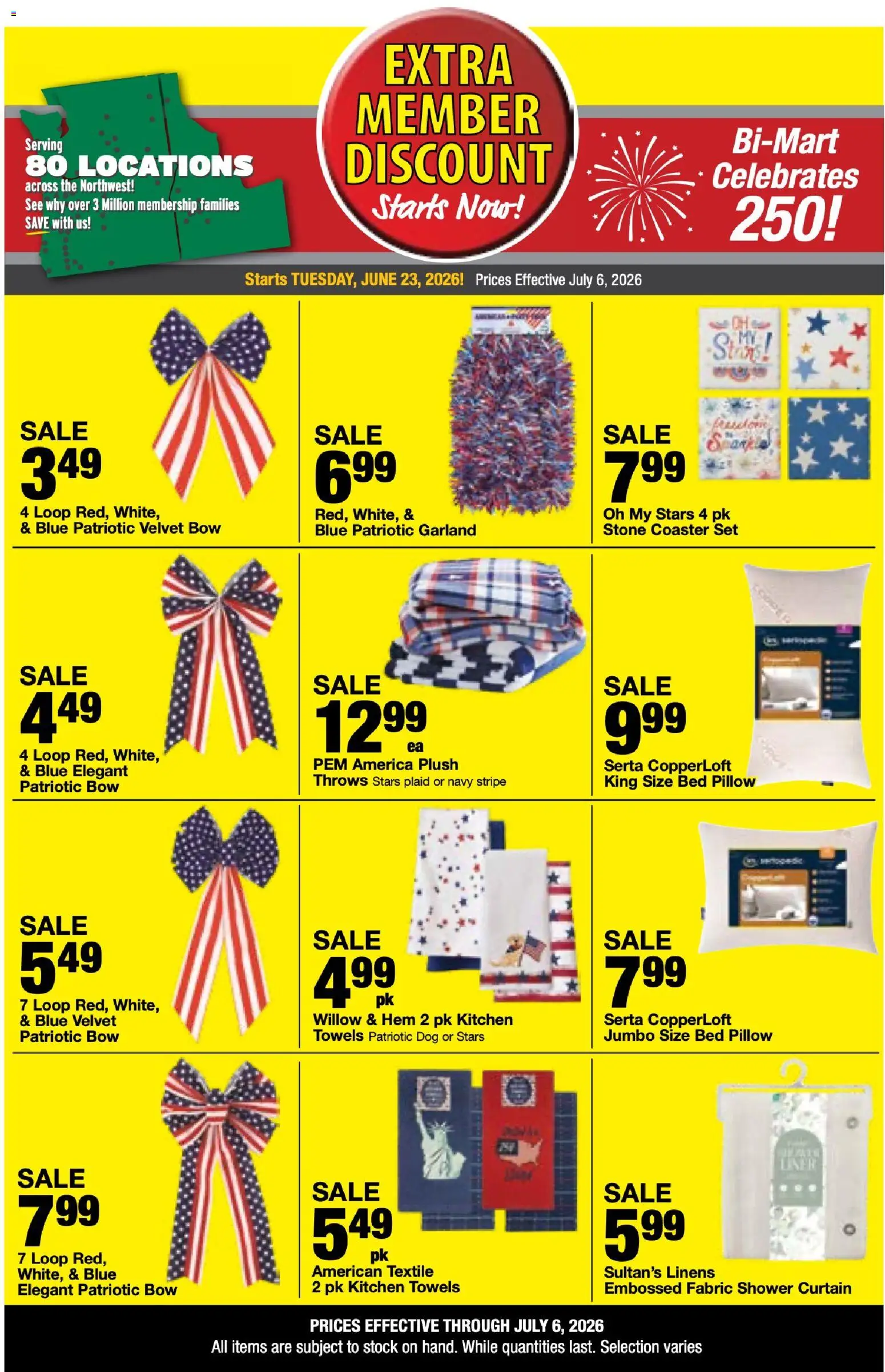 Bi-Mart Extra Member Discount - valid from 06/23/2026 | Page: 2 | Products: Bed, Pillow, Shower, Bow