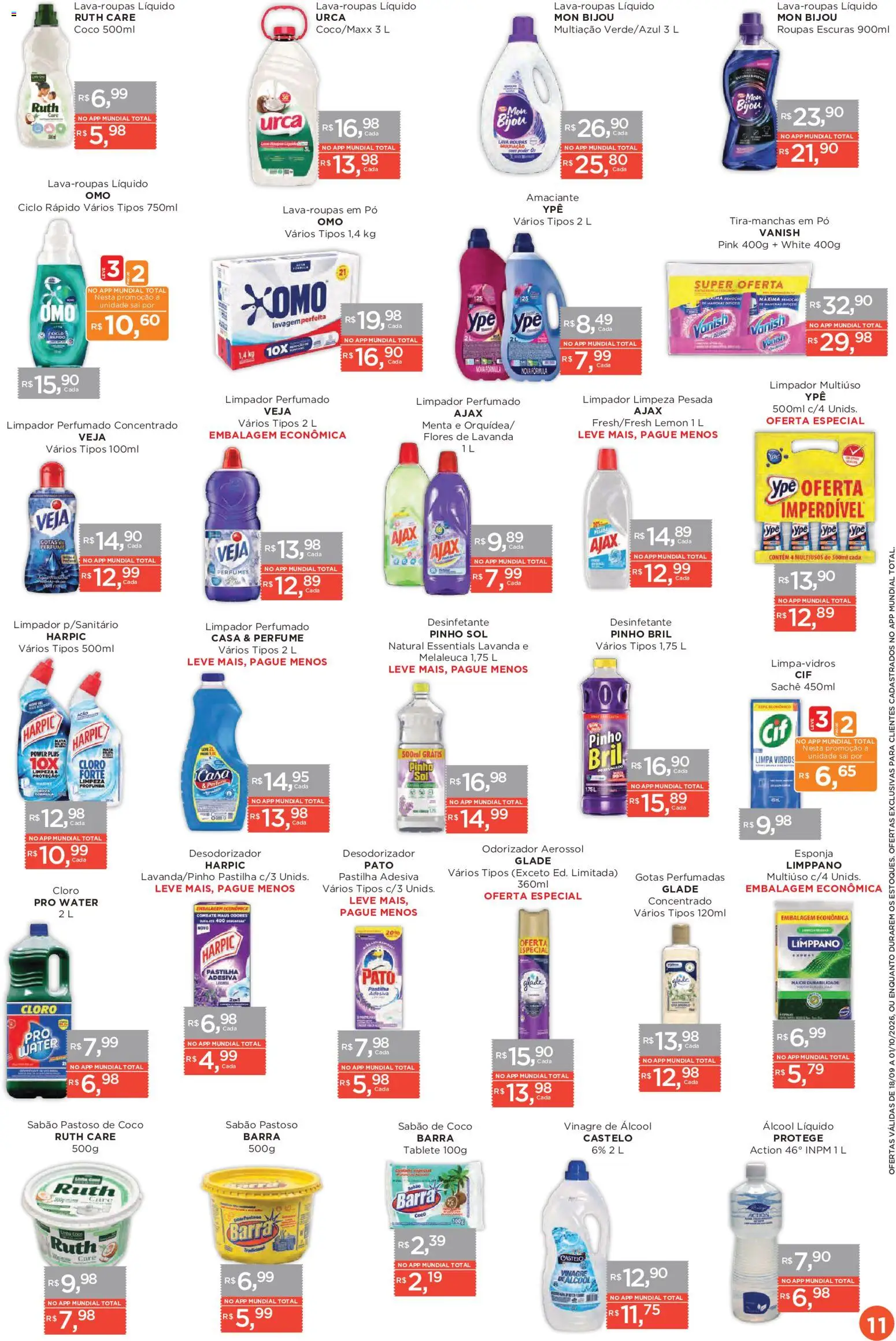 Mundial Folheto - válido de 18/09/2026 | Página: 11 | Produtos: Cloro, Limpador multiuso, Vinagre, Flores