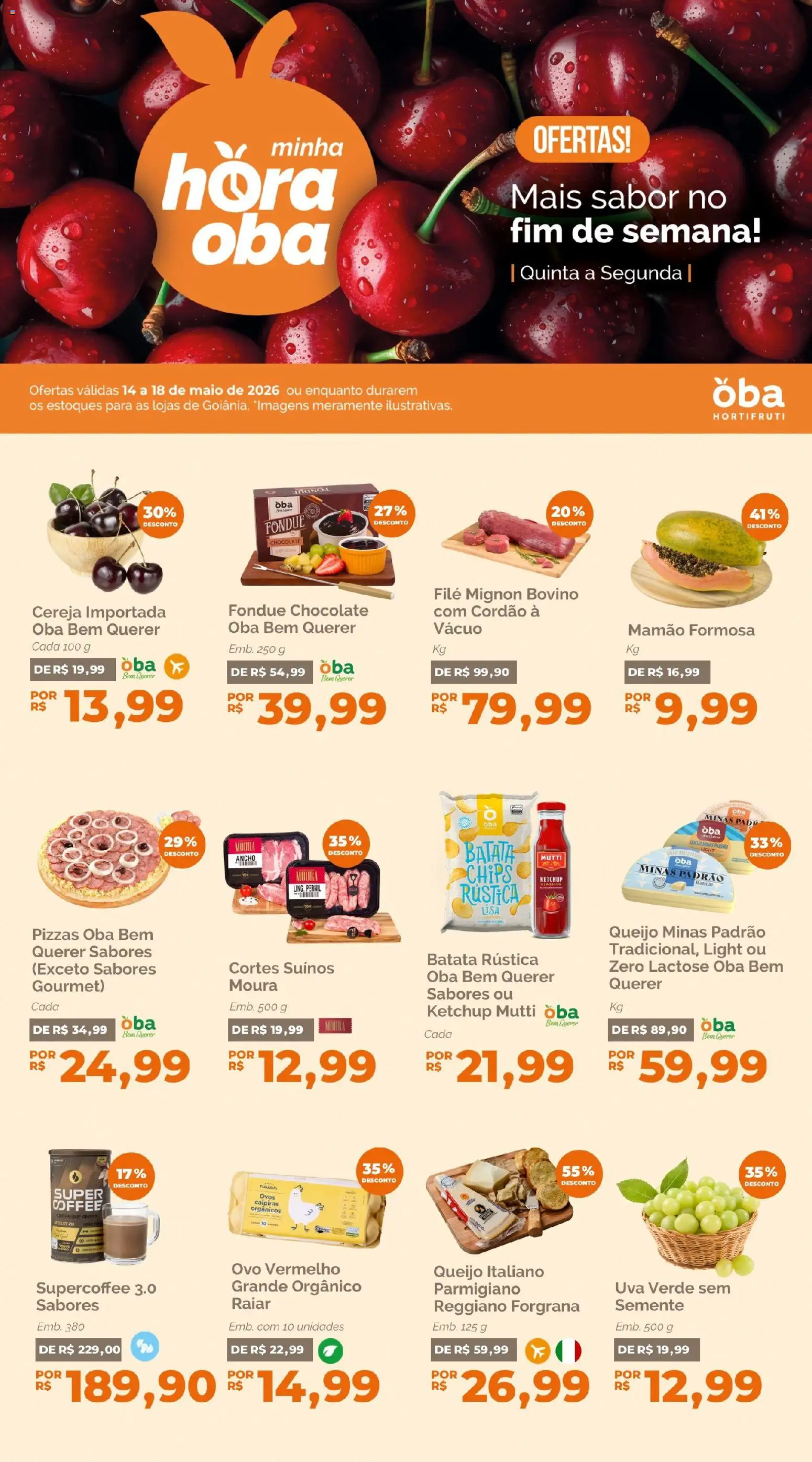 Oba Hortifruti Folheto - válido de 14.05.2026 | Página: 1 | Produtos: Maiô, Queijo, Ovos, Mamão