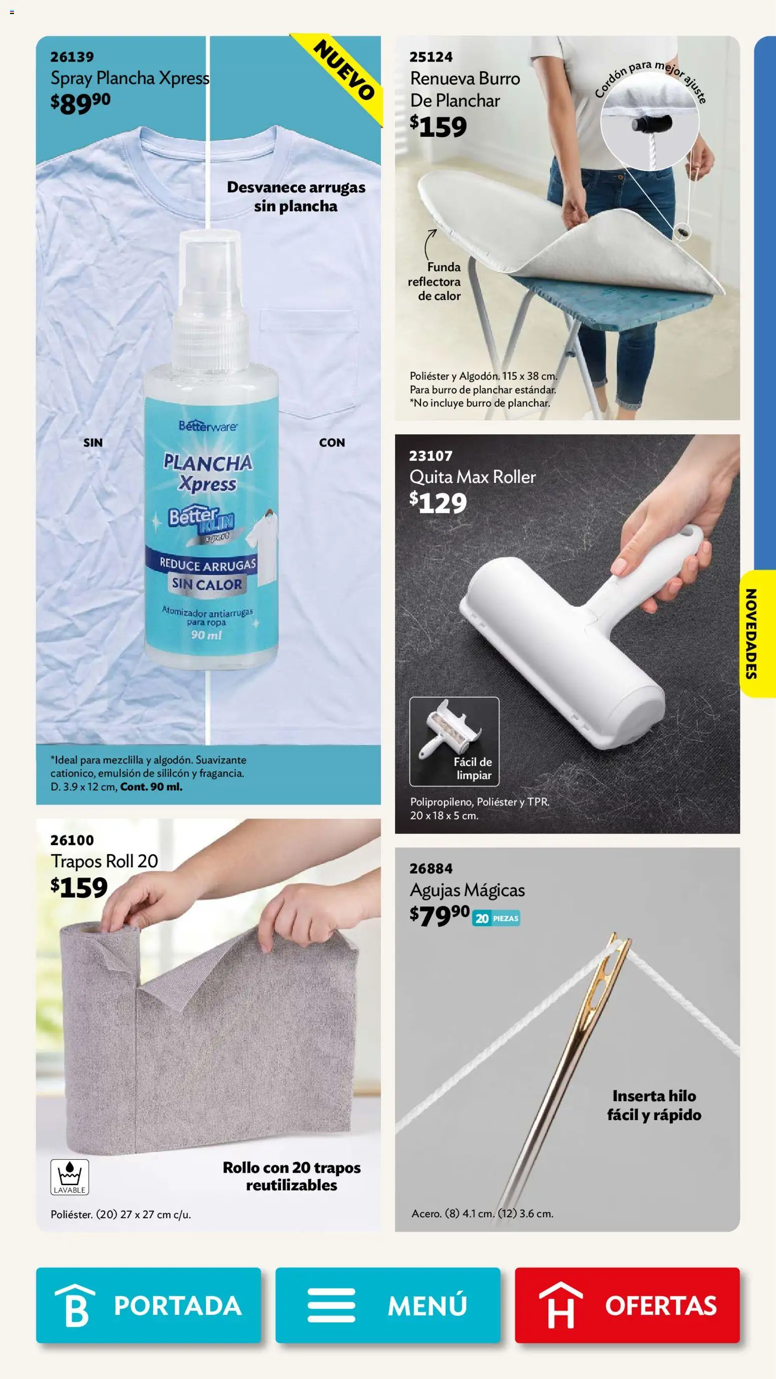 Nuevas ofertas de Betterware válidas en toda la República Mexicana desde el 31/08/2026. ¡Encuentra las mejores ofertas en Betterware campaña 9 2026! | Página: 95 | Productos: Burro de planchar, Funda, Plancha, Ropa