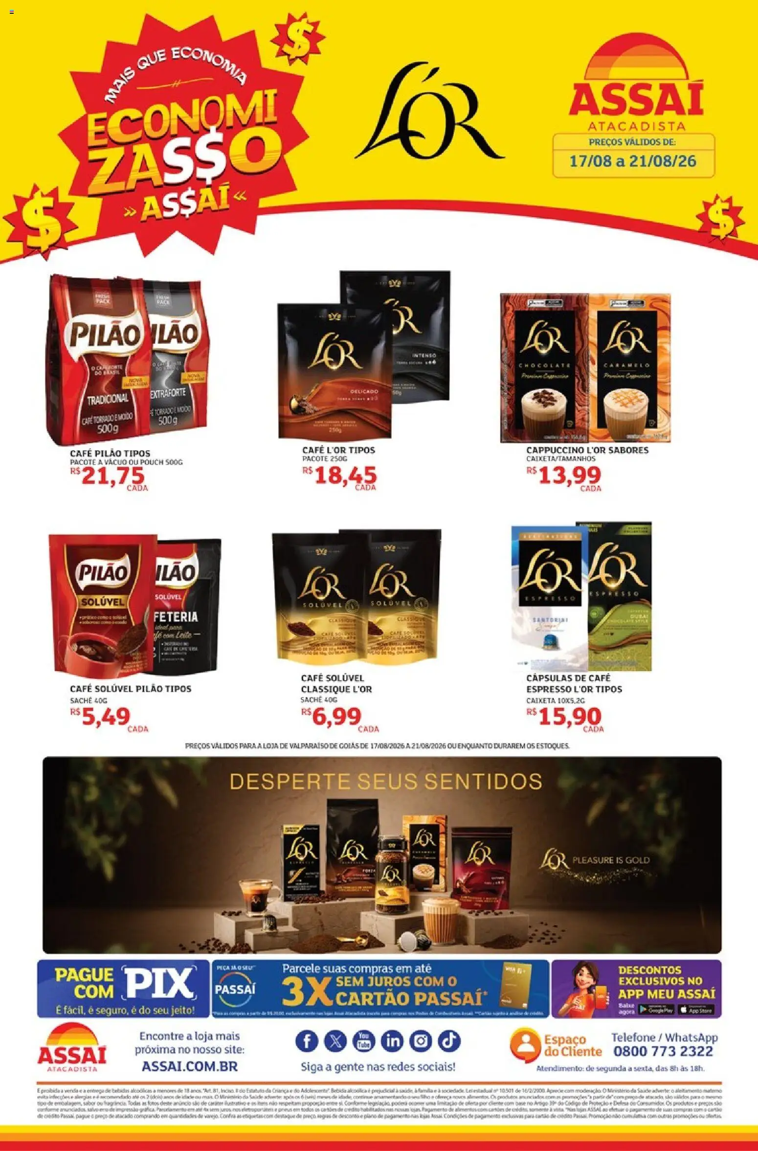 Assaí Atacadista Folheto - válido de 17/08/2026 | Página: 1 | Produtos: Cappuccino, Chocolate, Bebida, Café pilão