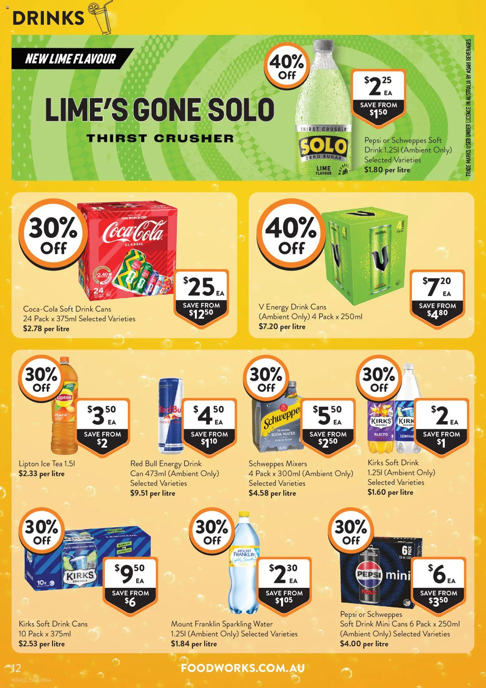 Foodworks catalogue - valid from 15/07/2026 | Page: 12 | Products: Energy drink, Pepsi, Water, Lime