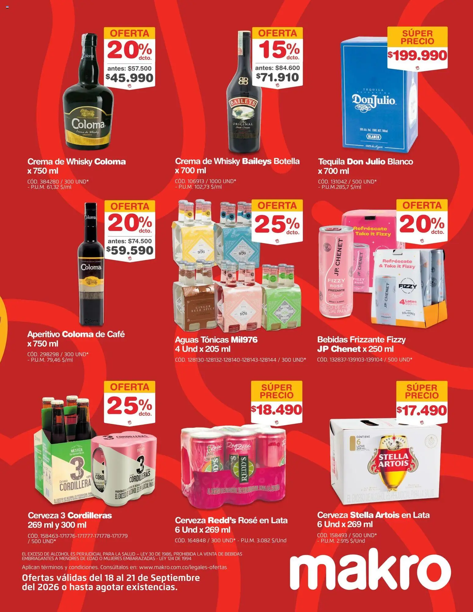 Makro revista - valida desde el 18/09/2026 | Página: 9 | Productos: Whisky, Baileys, Botella, Alcohol