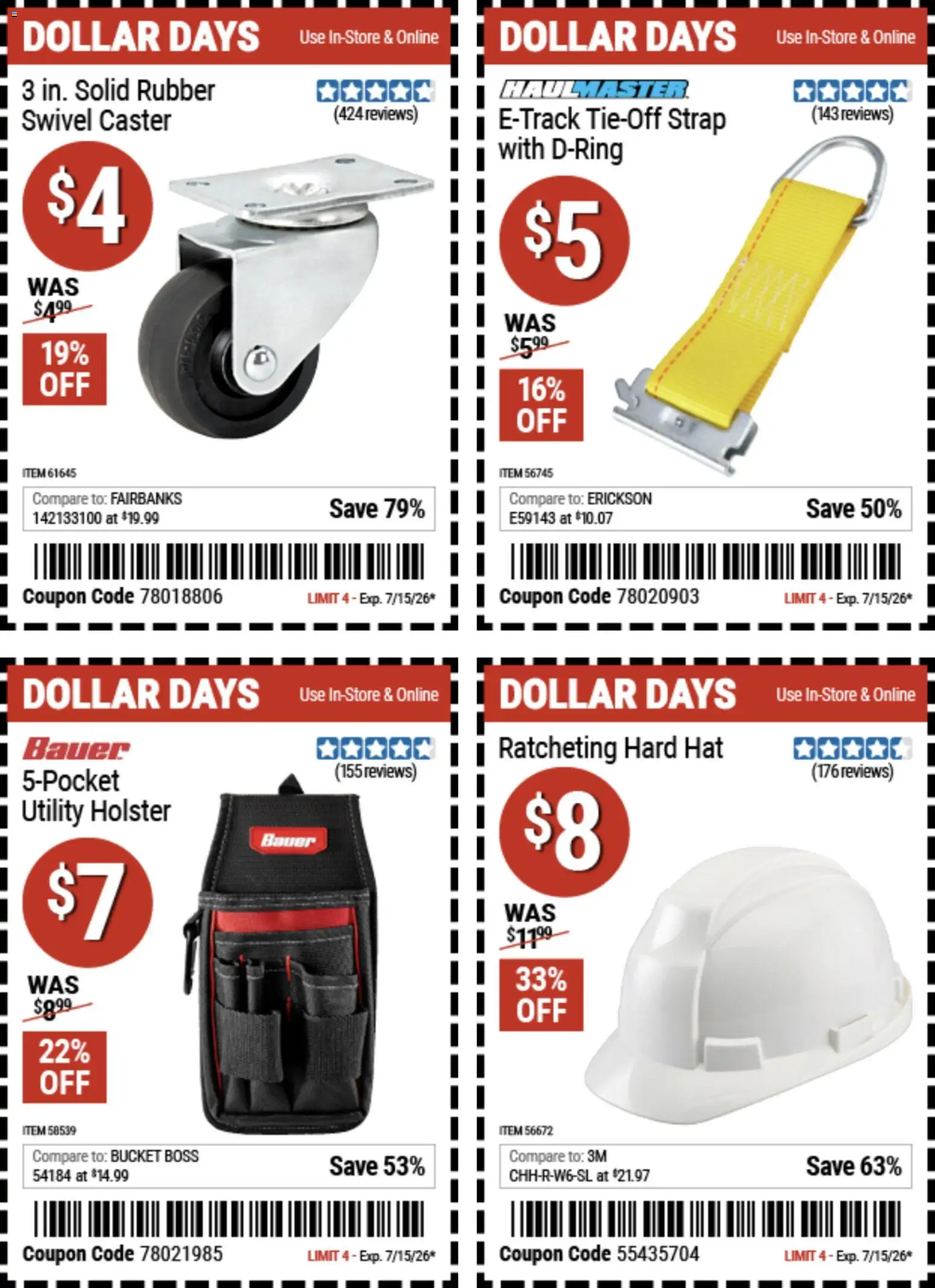 Harbor Freight Dollar Days - valid from 07/02/2026 | Page: 2 | Products: Swivel, Caster, Hard Hat, Hat