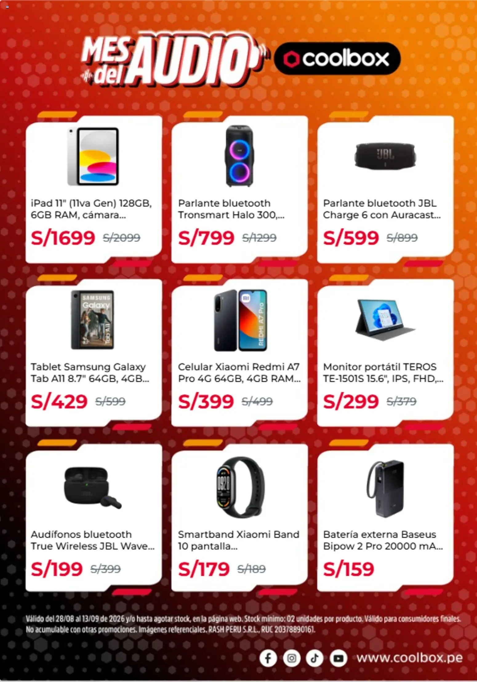 Catálogo Coolbox válido desde 28/08/2026 | Página: 3 | Productos: Monitor, Audífonos, Cámara, Celular