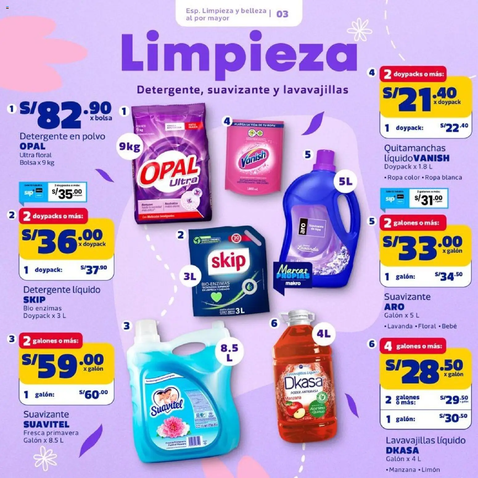 Catálogo Makro válido desde 24/09/2026 | Página: 3 | Productos: Quitamanchas, Ropa, Detergente líquido, Lavavajillas
