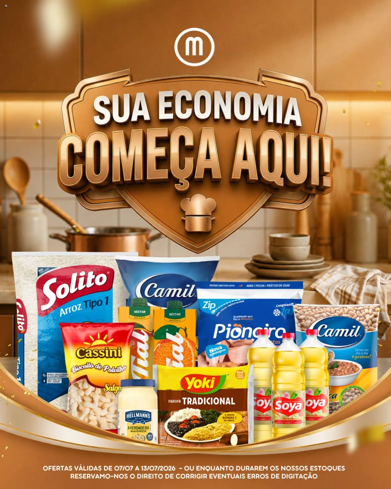 Mercadão Atacadista Folheto - válido de 07/07/2026 | Página: 1 | Produtos: Biscoito, Polvilho, Arroz, Farofa