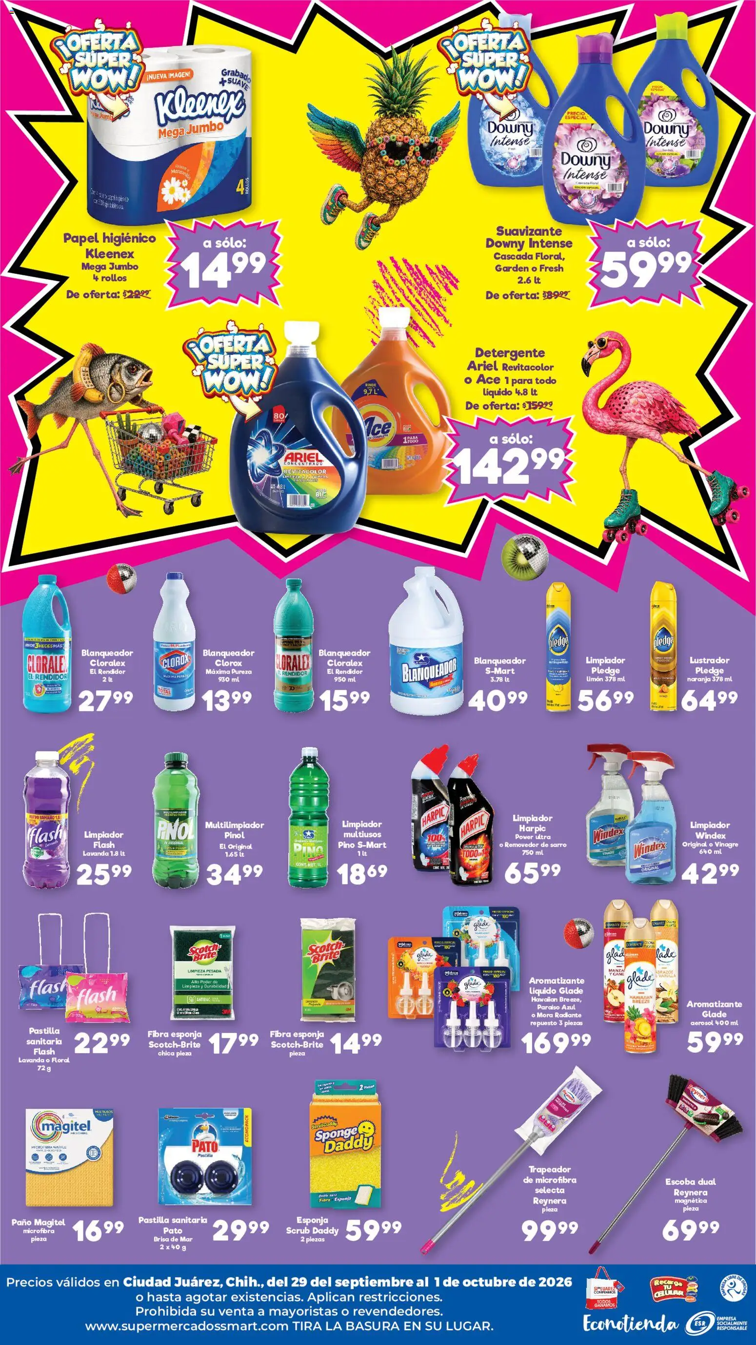 Nuevas ofertas de S-Mart válidas en toda la República Mexicana desde el 29/09/2026. ¡Encuentra las mejores ofertas en S-Mart folleto Ofertas de feria Juárez! | Página: 2 | Productos: Esponja, Limón, Trapeador, Papel higiénico