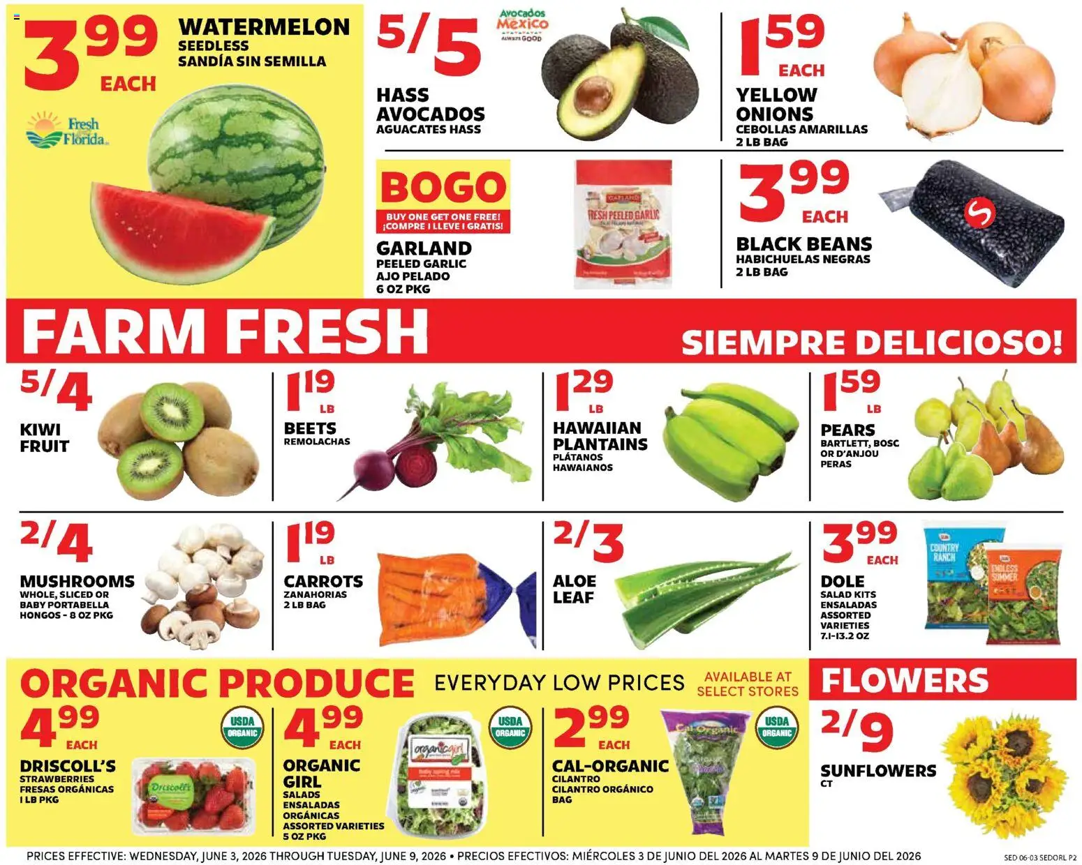 Sedano's Weekly Ad - valid from 03.06.2026 | Page: 2 | Products: Kiwi, Salad, Garlic, Bag