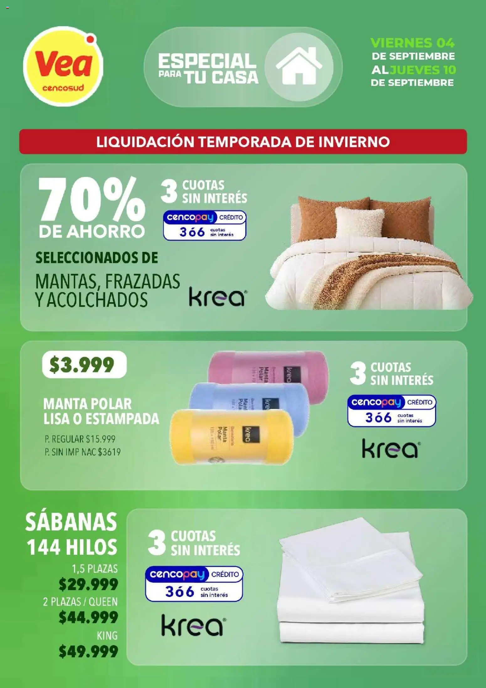 Vea - Especial para tu casa │ válido desde el 04/09/2026 | Página: 7 | Productos: Sabanas, Manta