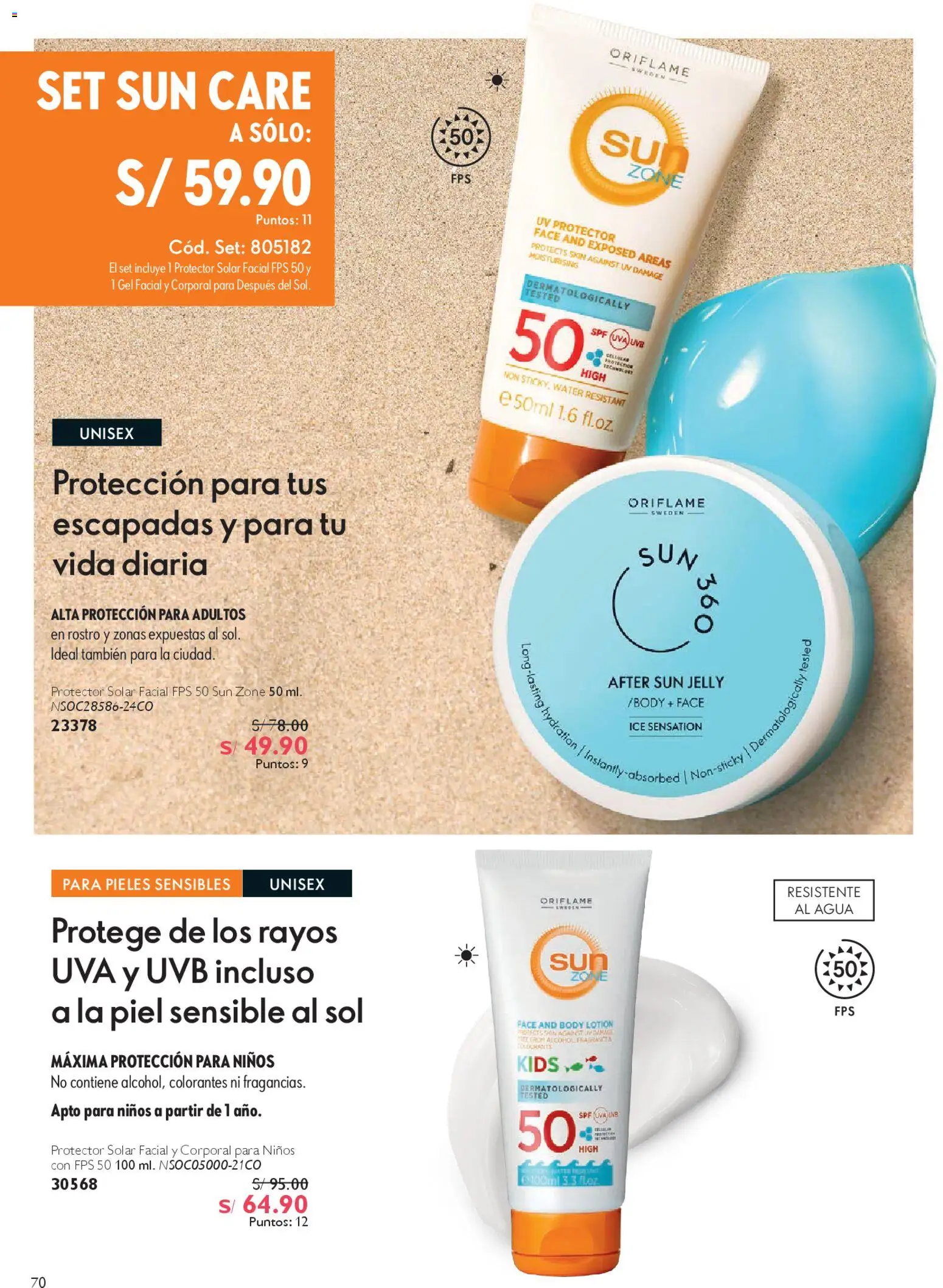 Catálogo Oriflame válido desde 28/03/2026 | Página: 70 | Productos: Alcohol, Protector solar, Agua