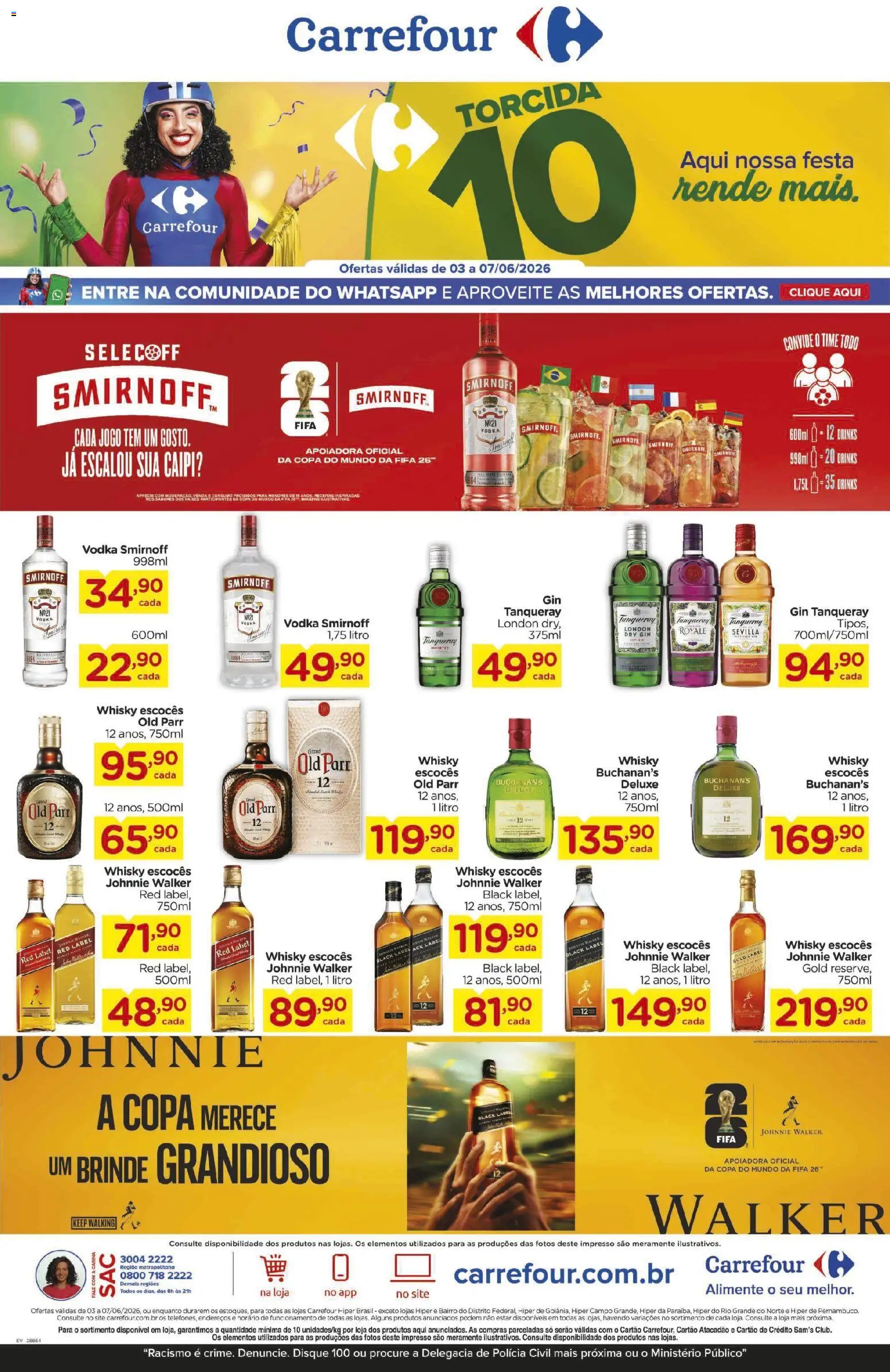 Carrefour Folheto - válido de 03.06.2026 | Página: 1 | Produtos: Whisky, Copa, Gin, Vodka