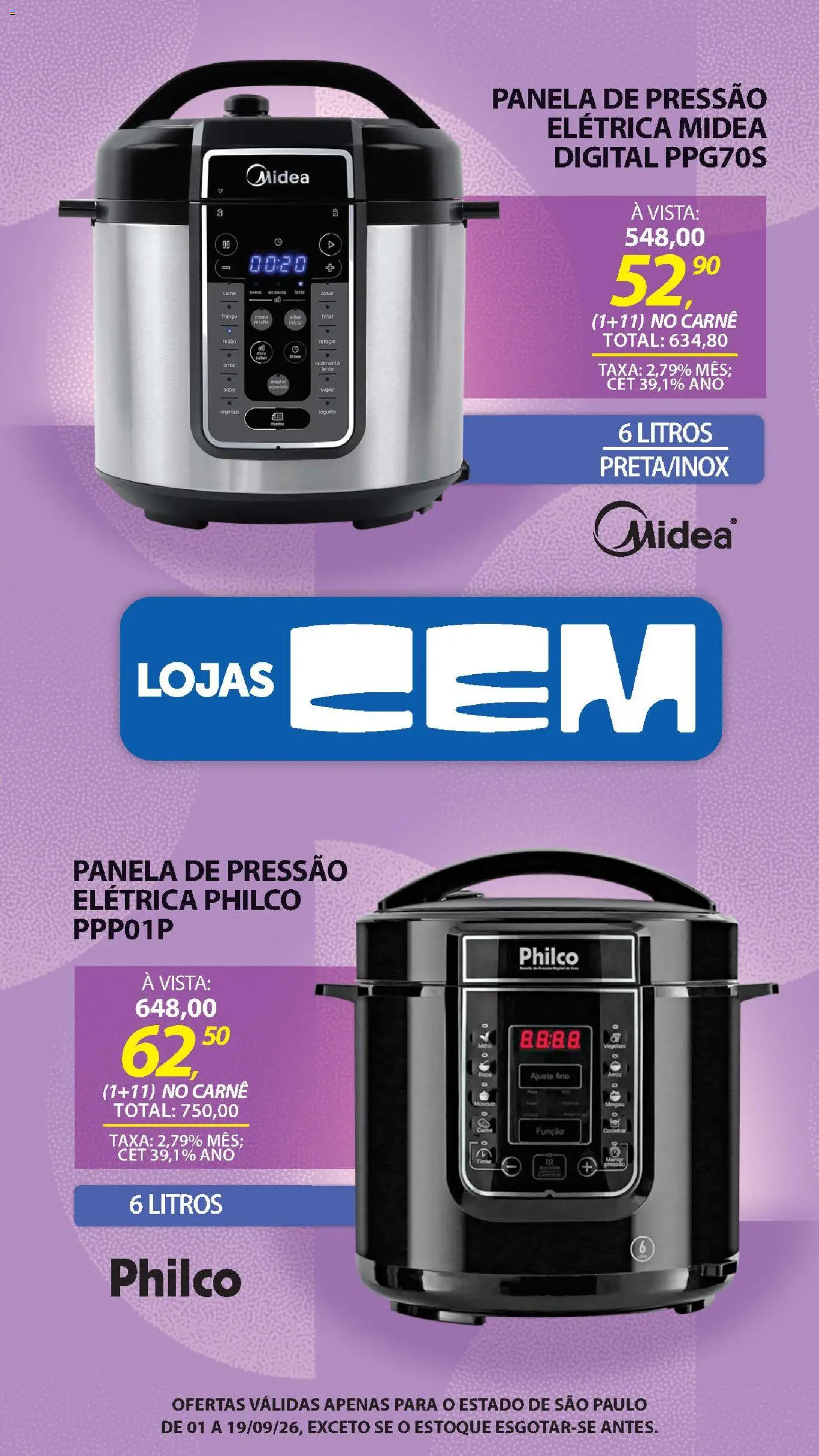 Lojas Cem Folheto - válido de 01/09/2026 | Página: 105 | Produtos: Mingau, Panela de pressão elétrica, Panela de pressão, Carne