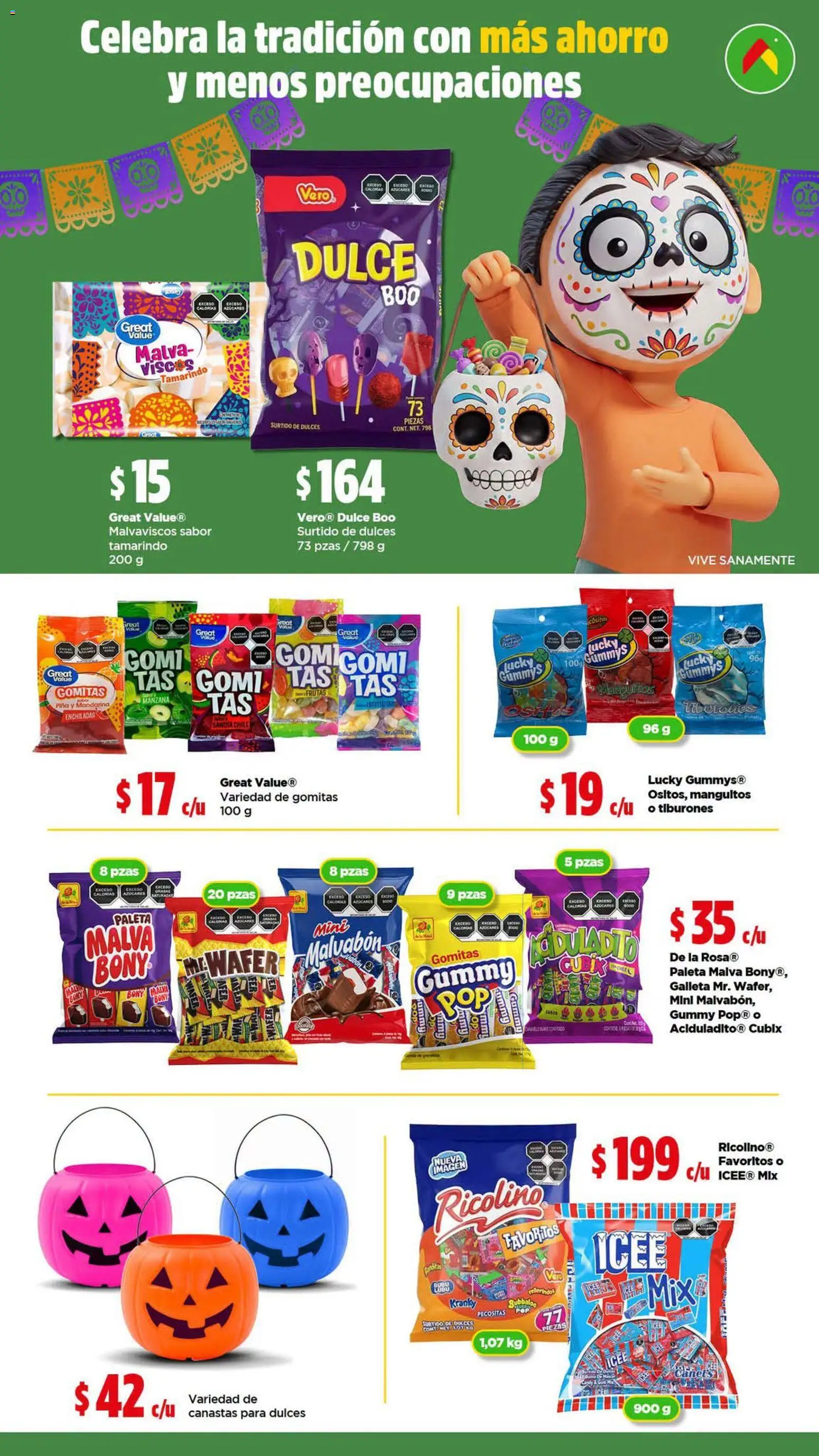 Nuevas ofertas de Bodega Aurrerá válidas en toda la República Mexicana desde el 17/09/2026. ¡Encuentra las mejores ofertas en Bodega Aurrerá folleto Día de Muertos! | Página: 4 | Productos: Sandía, Paleta, Dulces, Gomitas