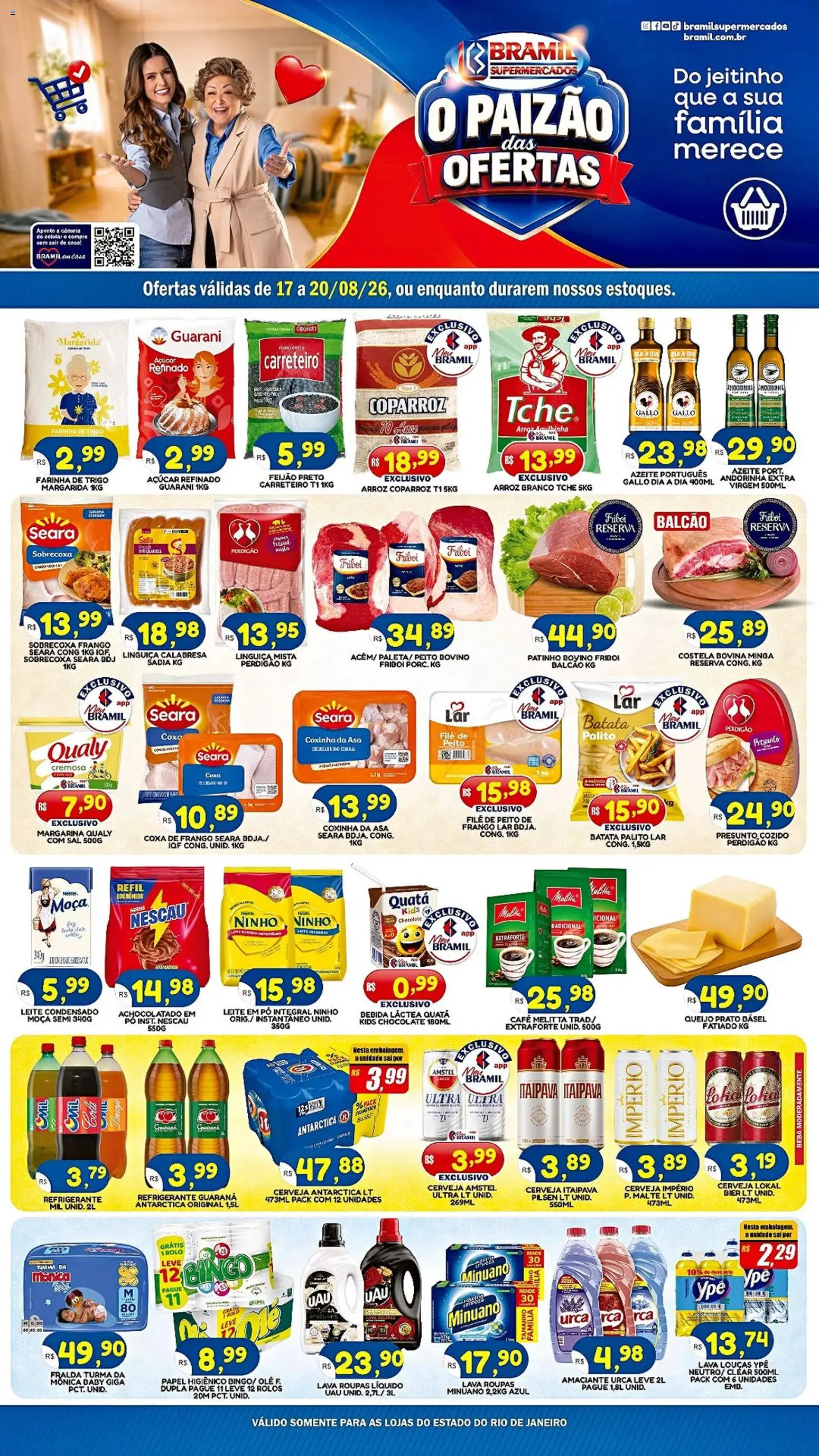 Bramil Supermercados Folheto - válido de 17/08/2026 | Página: 1 | Produtos: Rolo, Coxa de frango, Arroz, Leite em pó