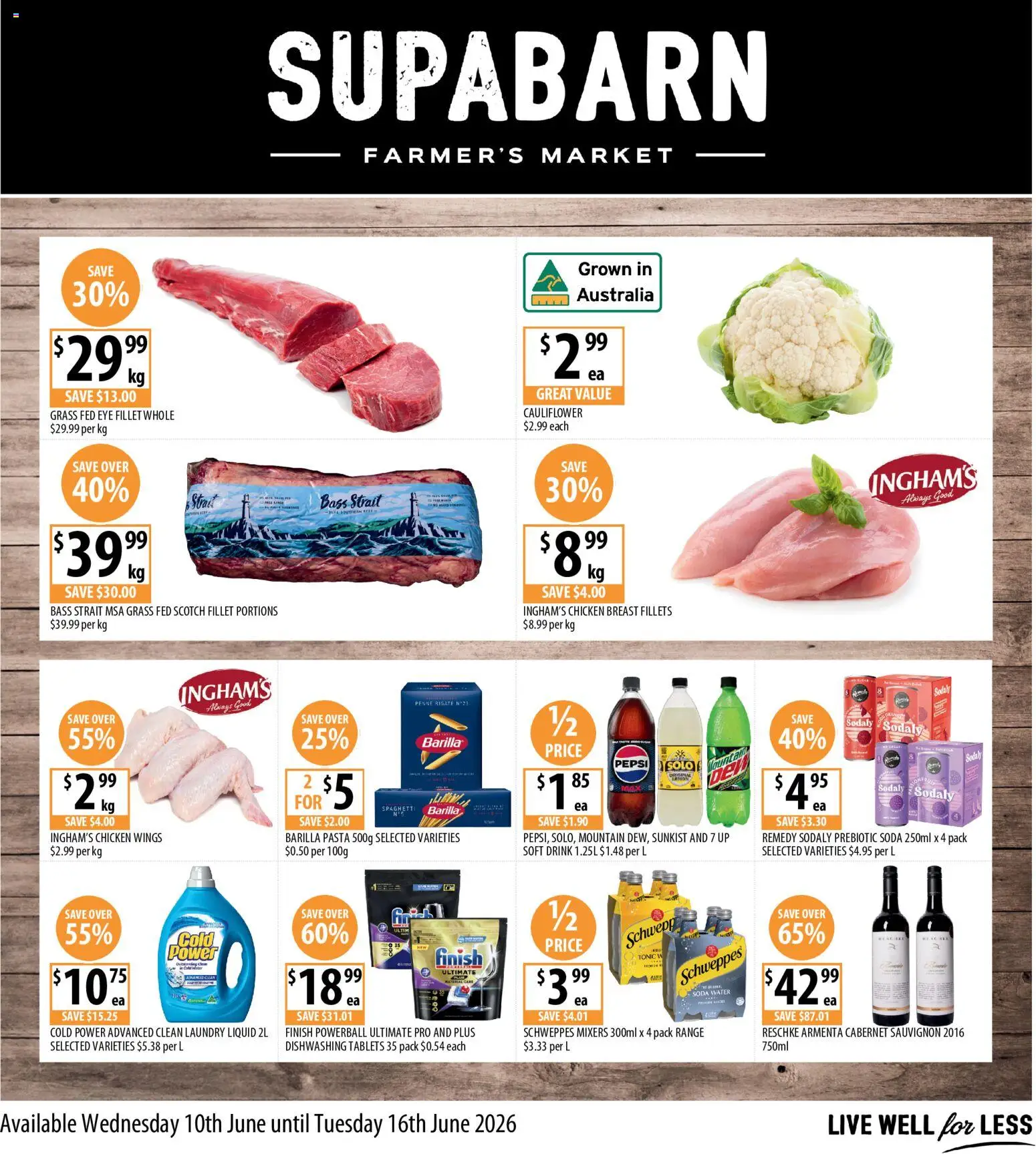 Supabarn catalogue - valid from 10.06.2026 | Page: 1 | Products: Pepsi, Water, Cauliflower, Laundry