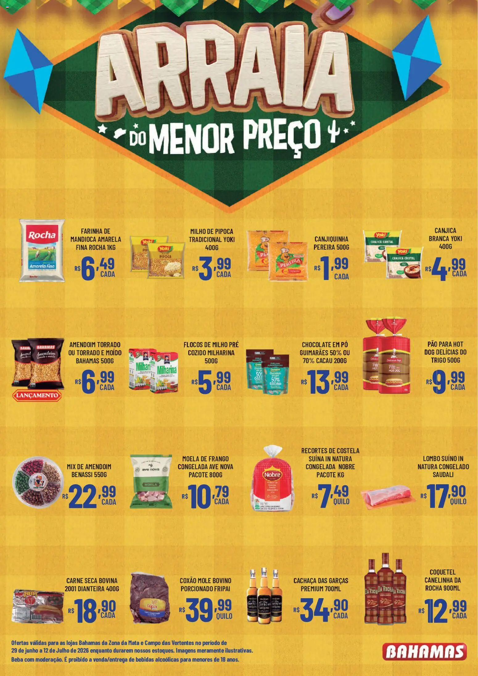 Bahamas Supermercados Folheto - válido de 29/06/2026 | Página: 4 | Produtos: Mandioca, Carne, Flocos, Pipoca