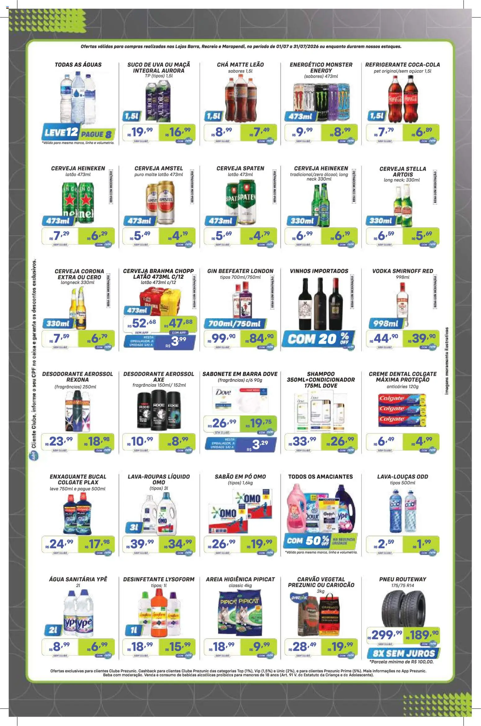 Prezunic Folheto - válido de 01/07/2026 | Página: 5 | Produtos: Cerveja, Sabão em pó omo, Monster, Água sanitária