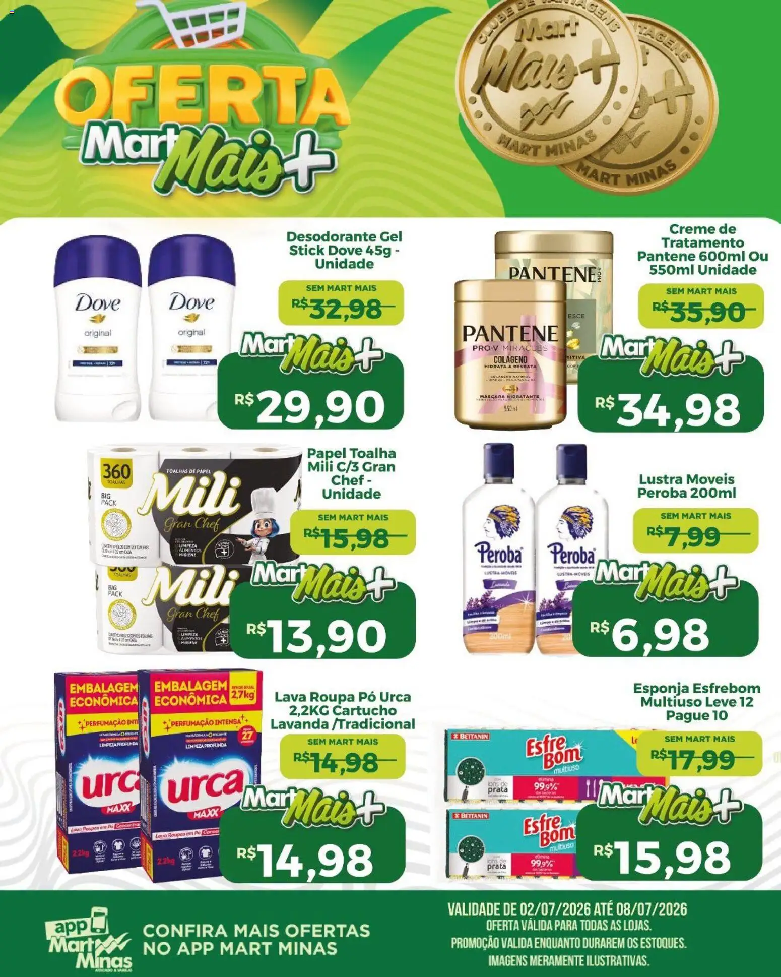 Mart Minas Folheto - válido de 02/07/2026 | Página: 2 | Produtos: Papel toalha, Desodorante, Roupas, Creme