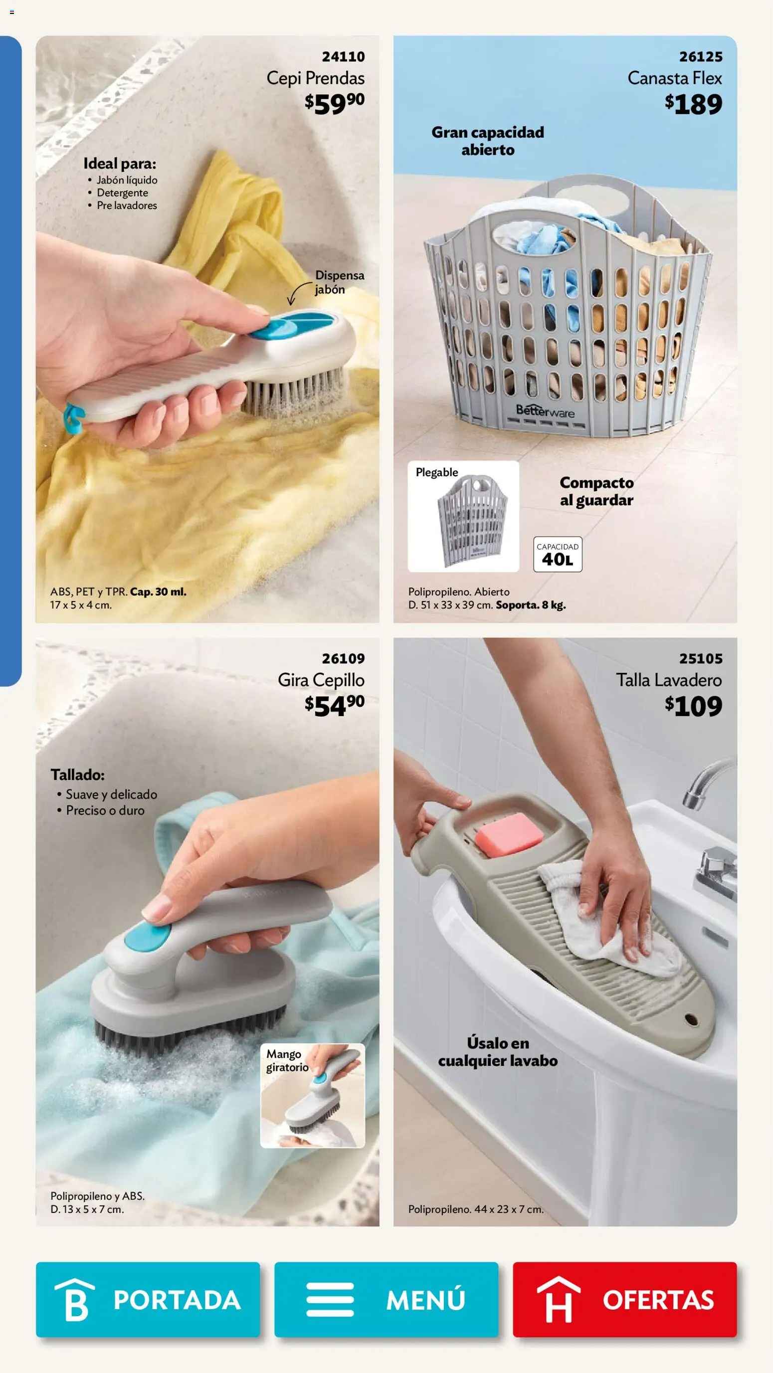 Nuevas ofertas de Betterware válidas en toda la República Mexicana desde el 31/08/2026. ¡Encuentra las mejores ofertas en Betterware campaña 9 2026! | Página: 92 | Productos: Lavadero, Mango, Lavabo, Canasta